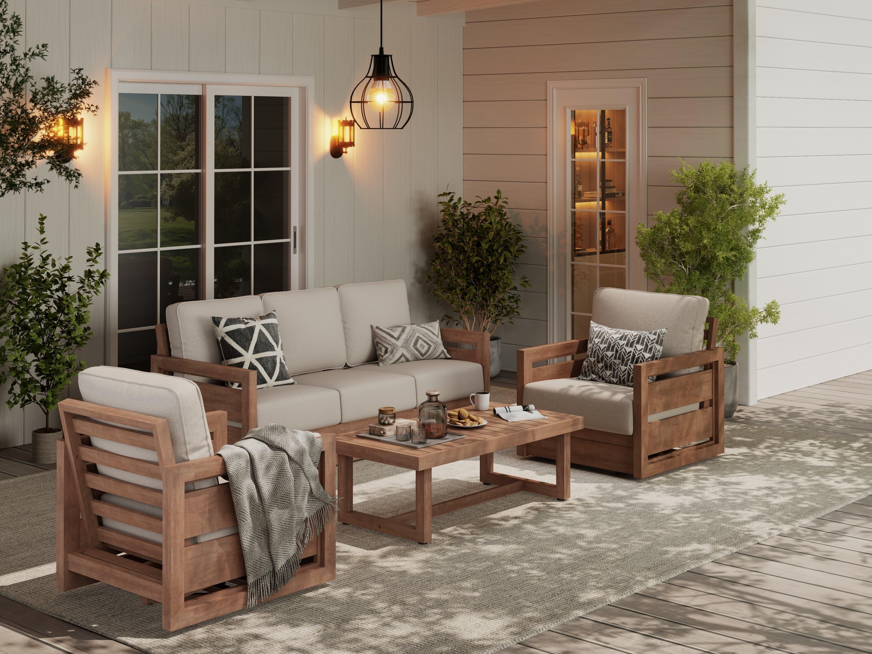 5-seat acacia wood Outdoor patio furniture conversation set with swivel chairs - Jardina Modern Premium Outdoor Patio Furniture Sets