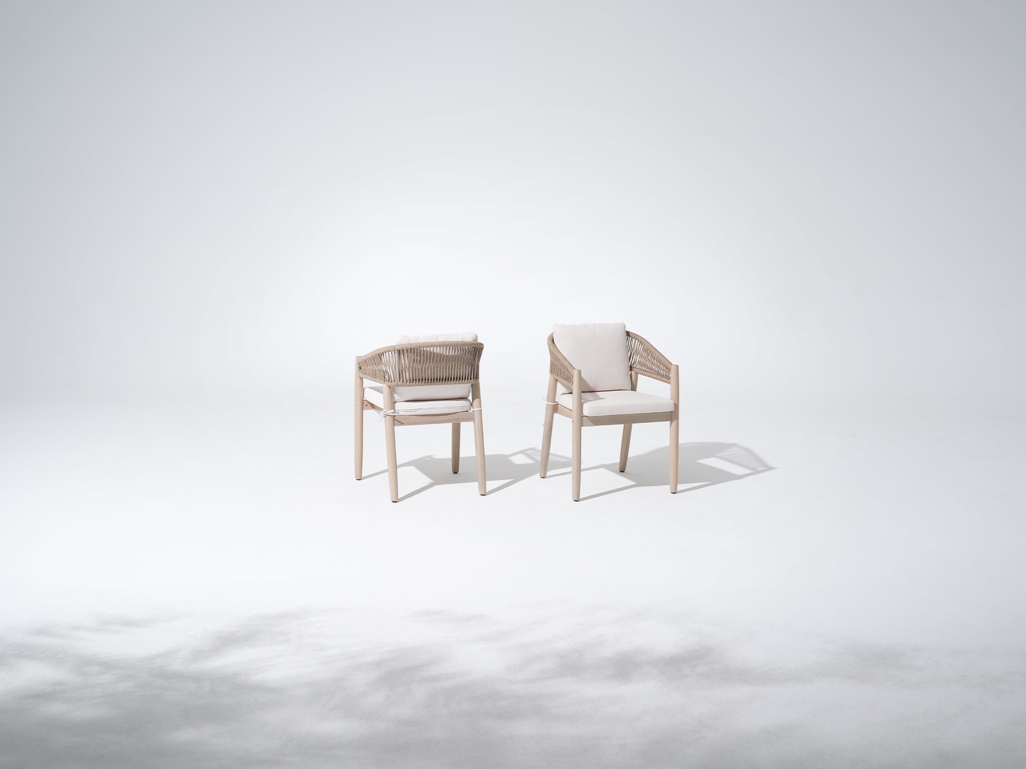 acacia Wooden Dining Chair, Harp Design, Set of 2, Creamy White Cushions - Jardina Premium Modern Outdoor Dining Furniture