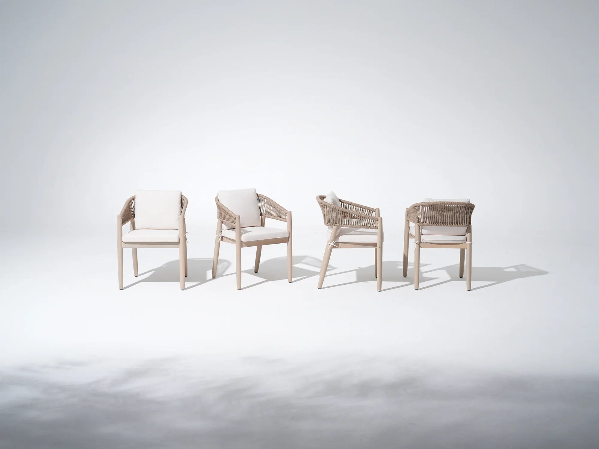 acacia Wooden Dining Chair, Harp Design, Set of 4, Creamy White Cushions - Jardina Premium Modern Outdoor Dining Furniture