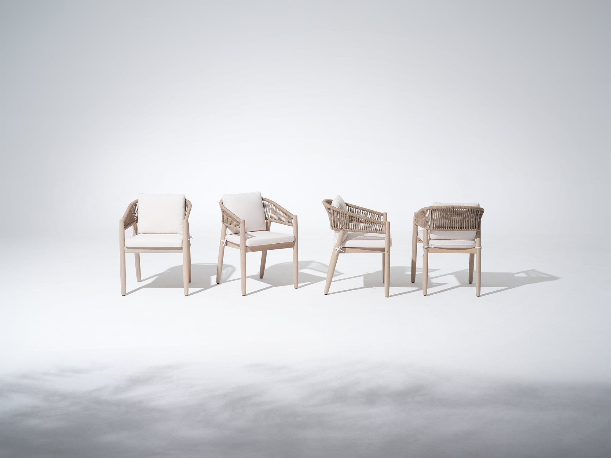 acacia Wooden Dining Chair, Harp Design, Set of 4, Creamy White Cushions - Jardina Premium Modern Outdoor Dining Furniture