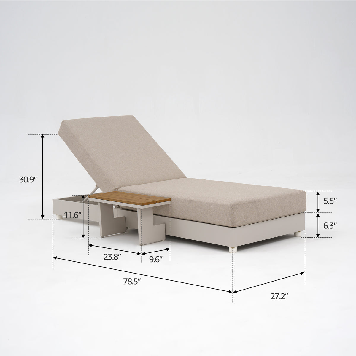 Addison Aluminum Oyster White Outdoor Lounger with Side Table, Adjustable Backrest & Olefin Cushion