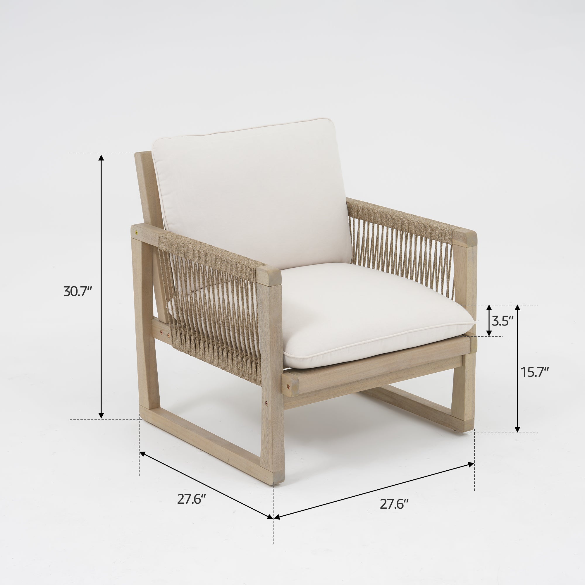 Lumi Wood Outdoor Conversation Set with Fire Pit Table, Rope Design