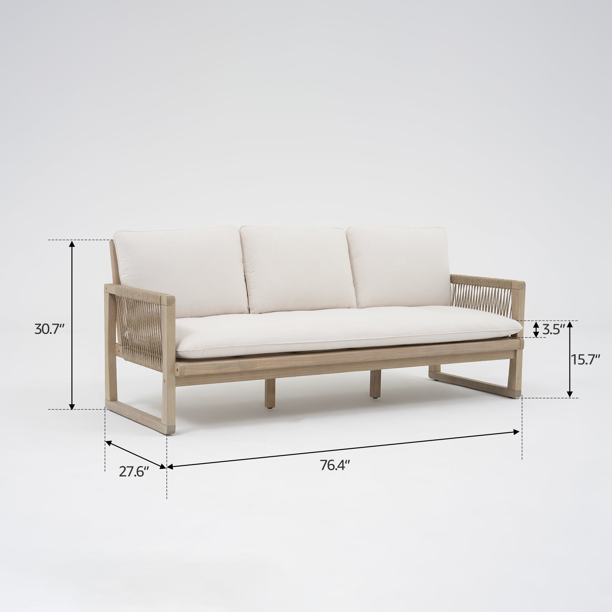 Lumi Outdoor 3-Seater Sofa, Rope Design, Wood & Cushion
