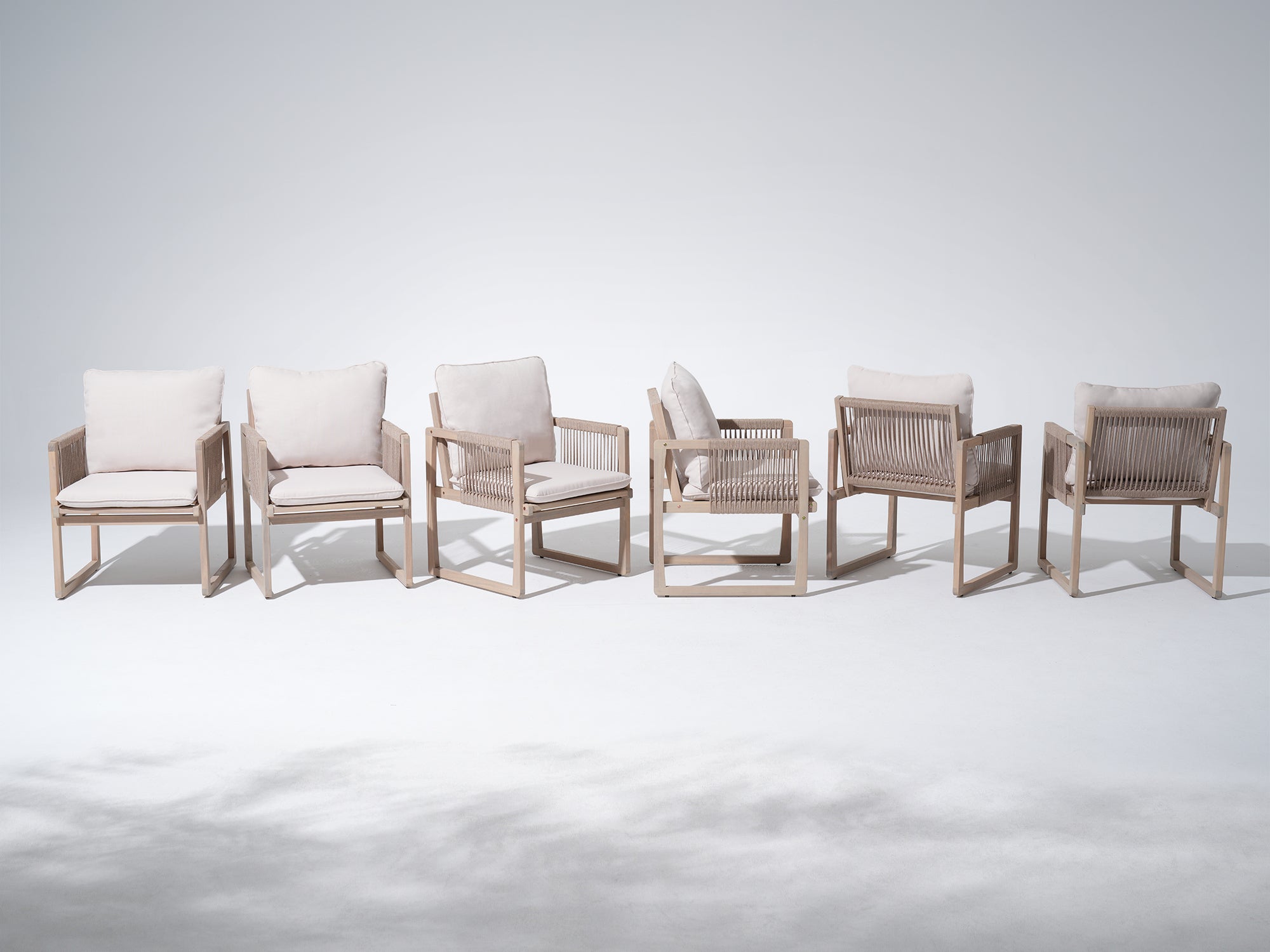 6 acacia wooden patio dining chairs with rope design, natural color - Jardina Premium Modern Outdoor Dining Furniture