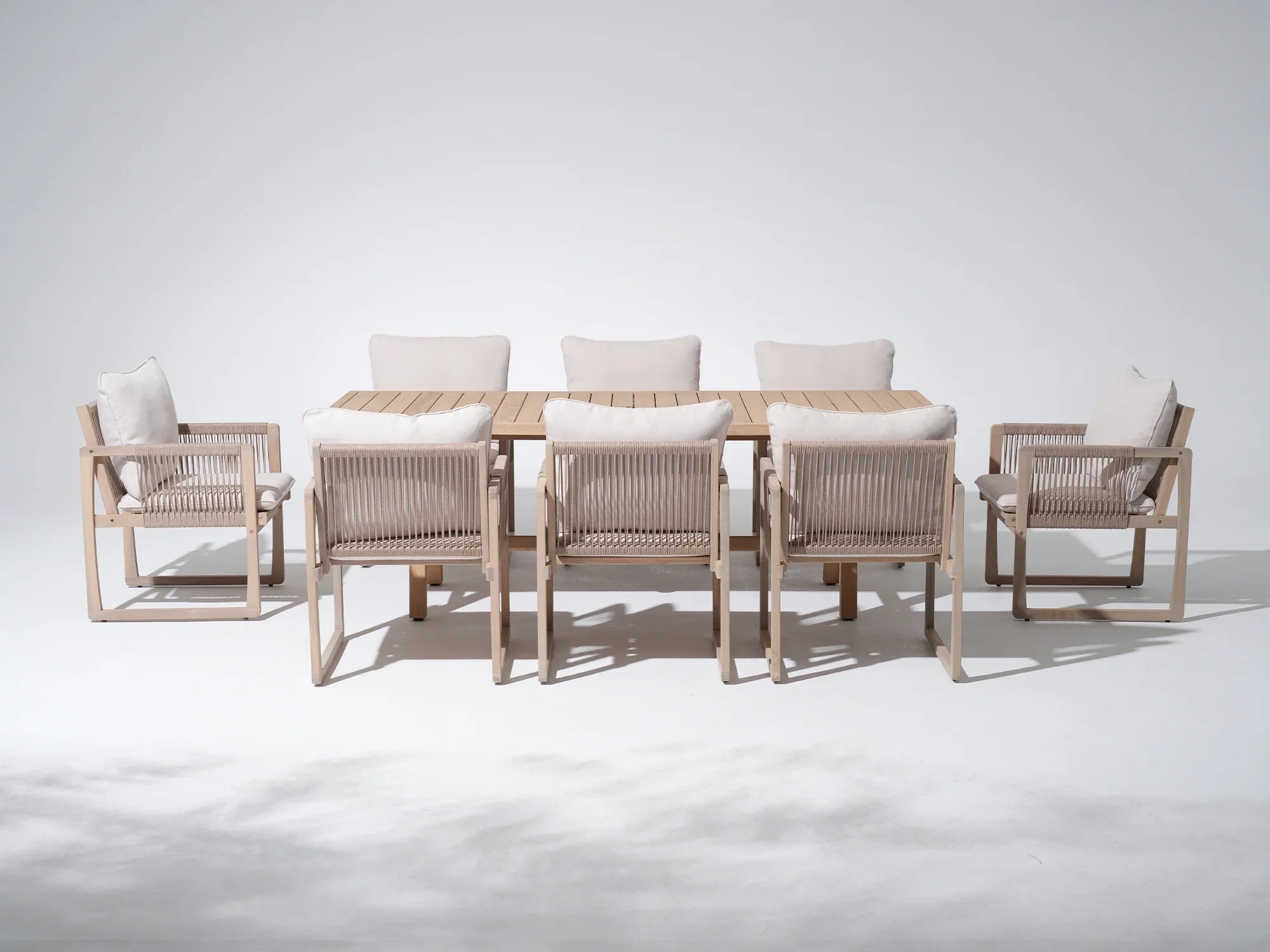 8 seat patio set with umbrella Lumi Wooden Outdoor Dining Set with White Cushion for 8 People,Umbrell