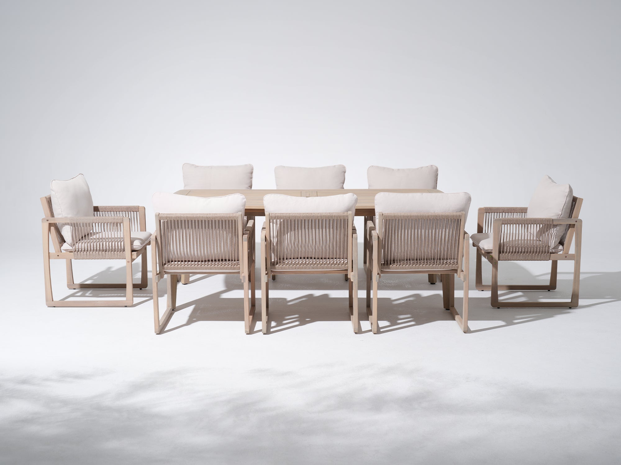 Lumi Outdoor acacia Wooden Dining Set with Rope Design Chairs & Umbrella Hole for 6-8 People, 83" Tapered Legs - Jardina Premium Modern Outdoor Dining Furniture