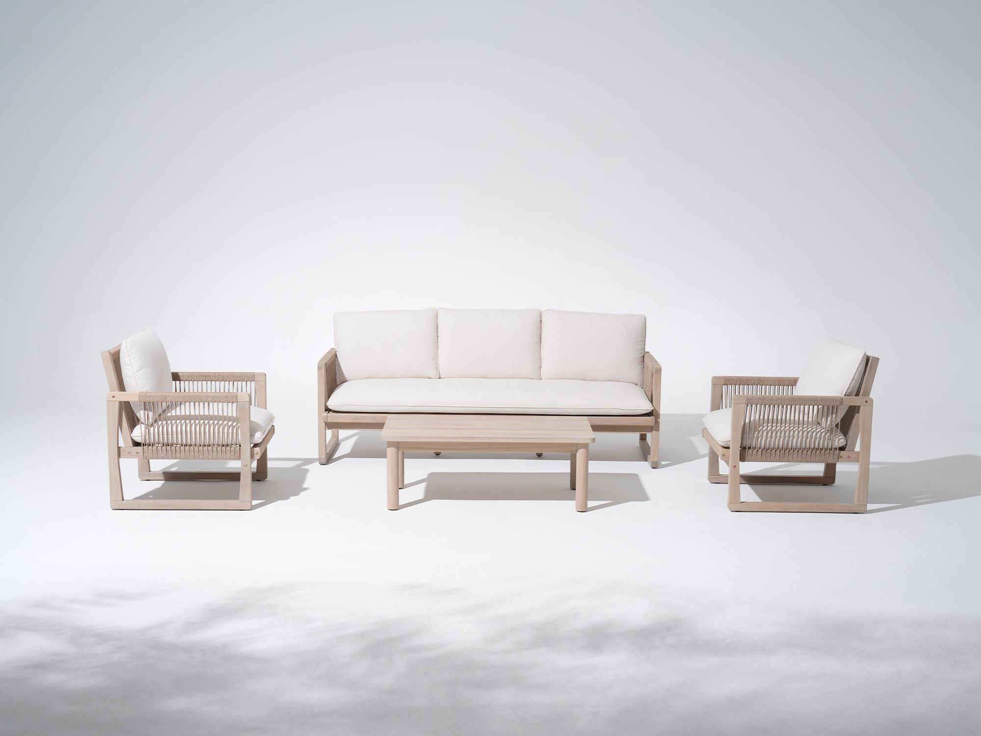 Lumi Outdoor Conversation Set with Rope Design, Wood & Cushion