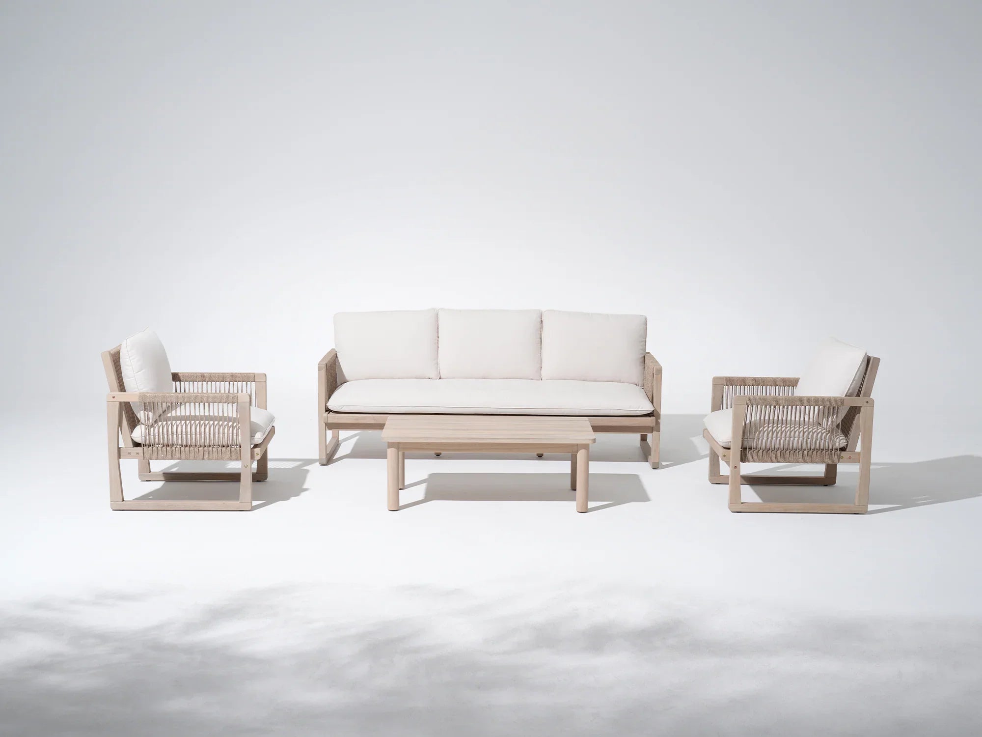 5 seats acacia Wood Outdoor Conversation Furniture Set with Rope Design - Jardina Modern Premium Outdoor Patio Furniture Sets