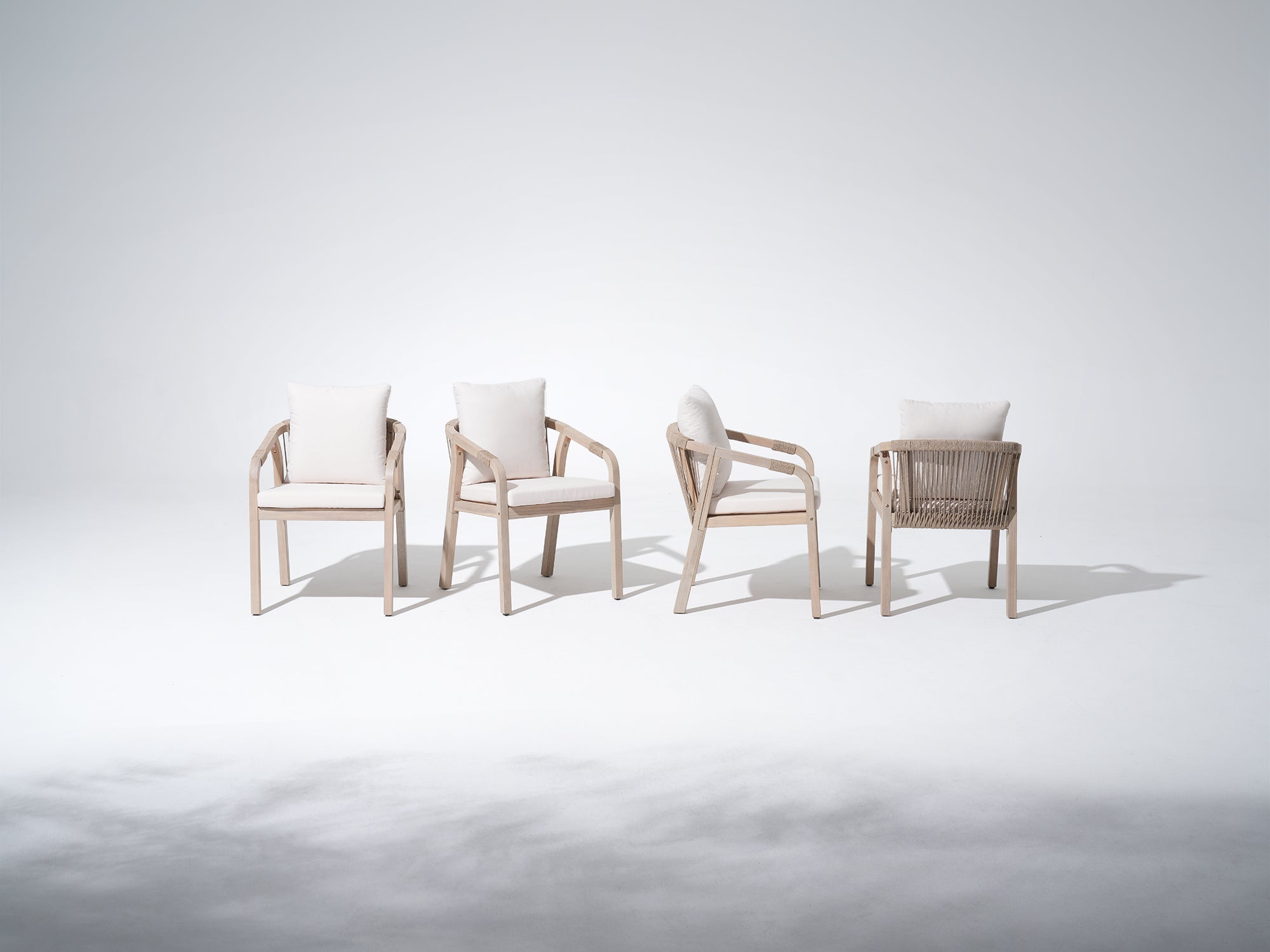 Thalea+ Wooden Outdoor Dining Chair, Rope Design, Set of 2/4/6, White Cushions