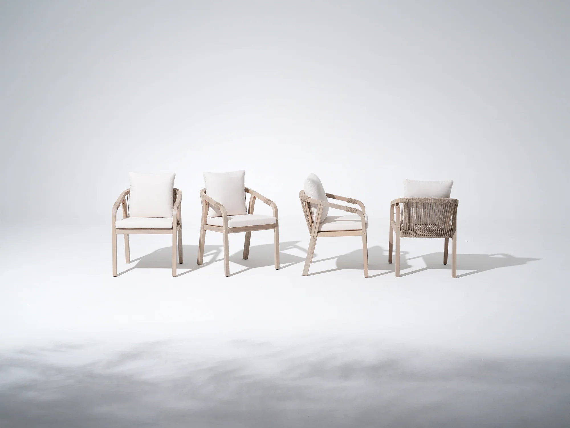 acacia Wooden Outdoor Dining Chair, Rope Design, Set of 4, White Cushions - Jardina Premium Modern Outdoor Dining Furniture