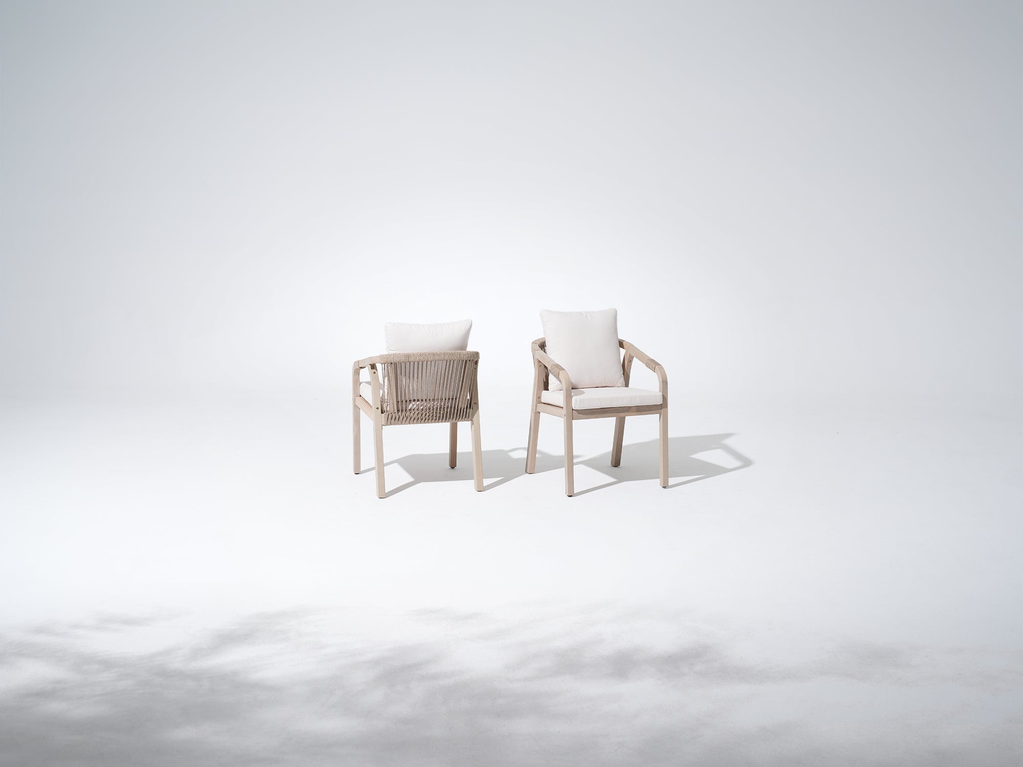 Thalea+ Wooden Outdoor Dining Chair, Rope Design, Set of 2/4/6, White Cushions