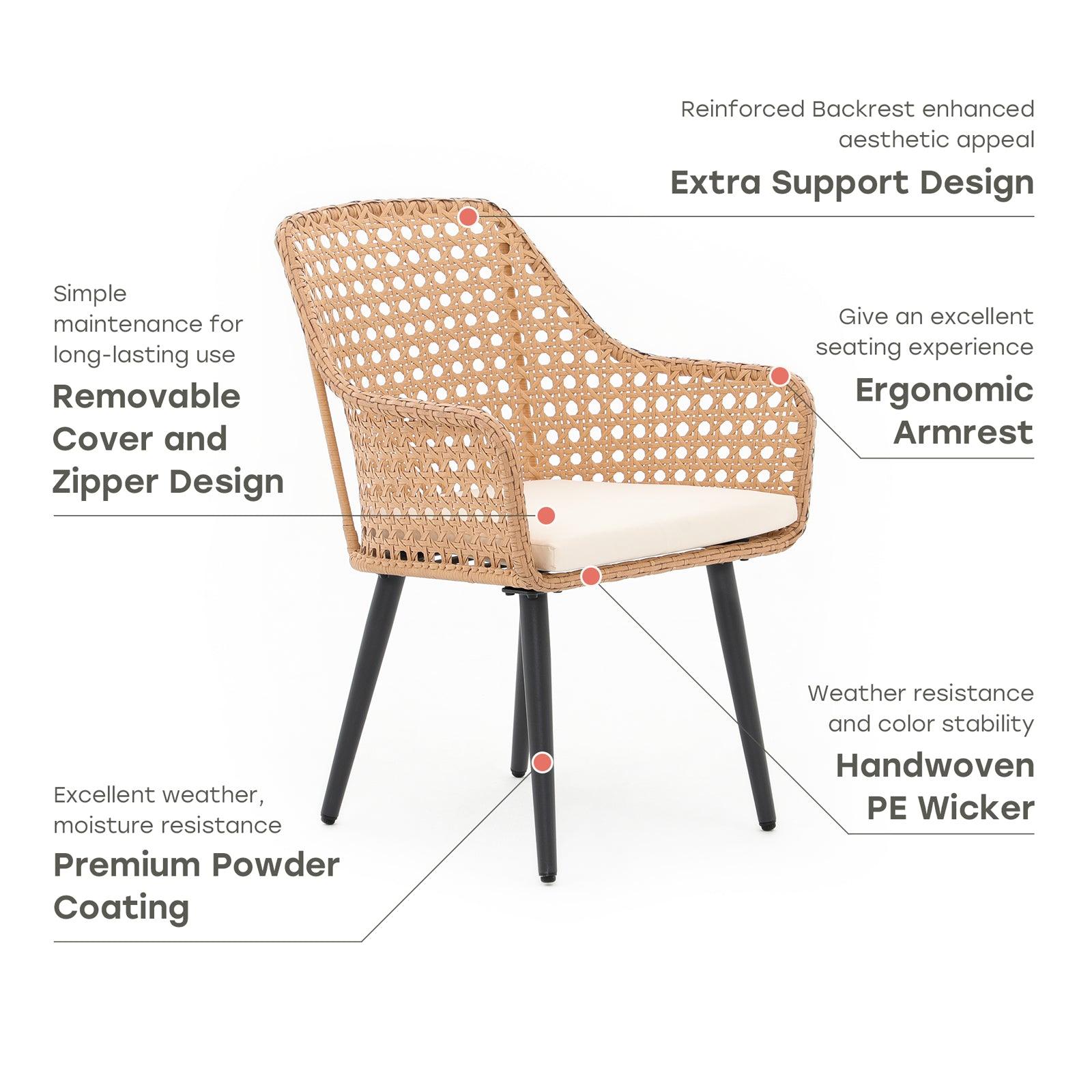 Menorca Wicker Patio Dining Set for 6, with Wood Extendable Table, 59'' to 79''