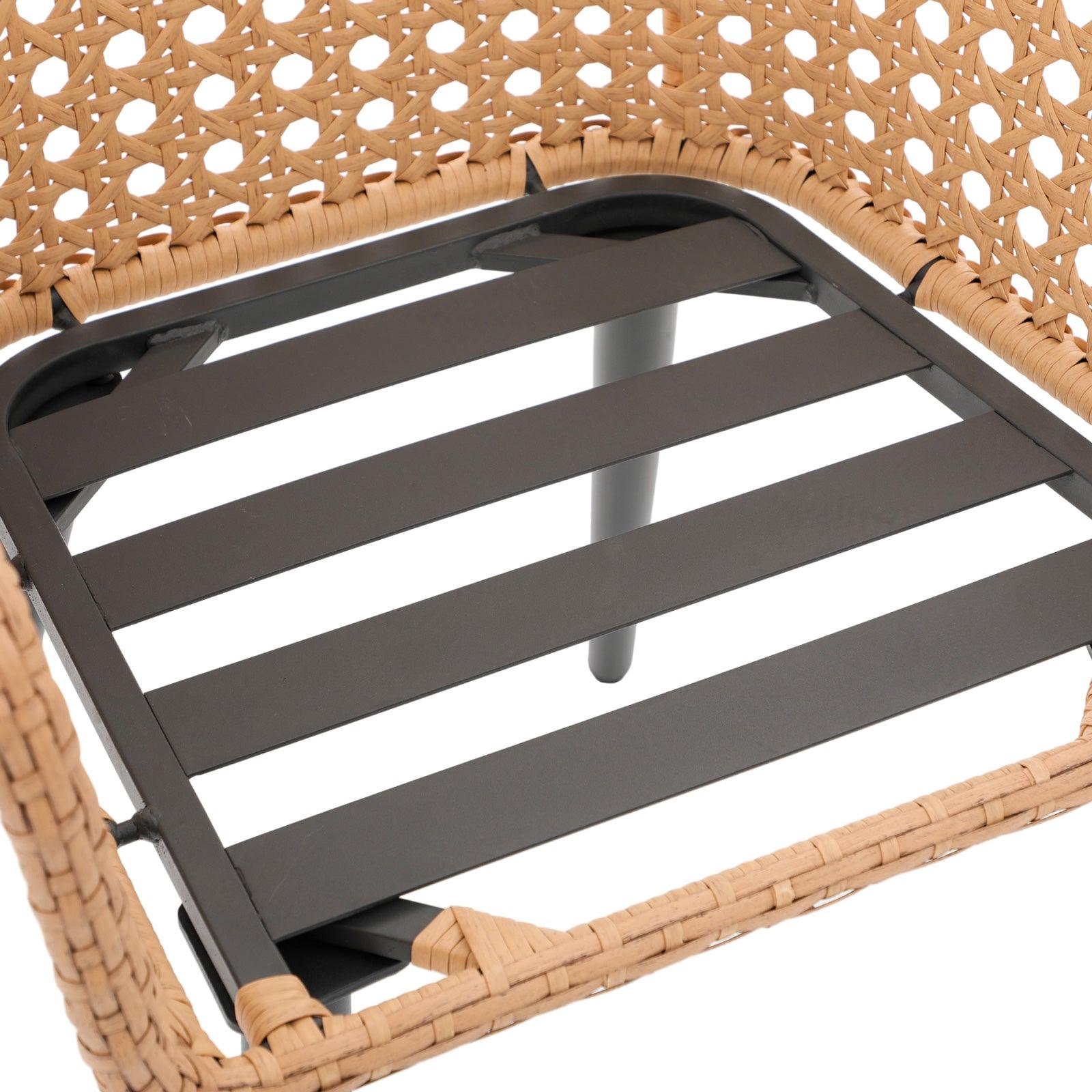 natural modern wicker outdoor chair steel frame detail