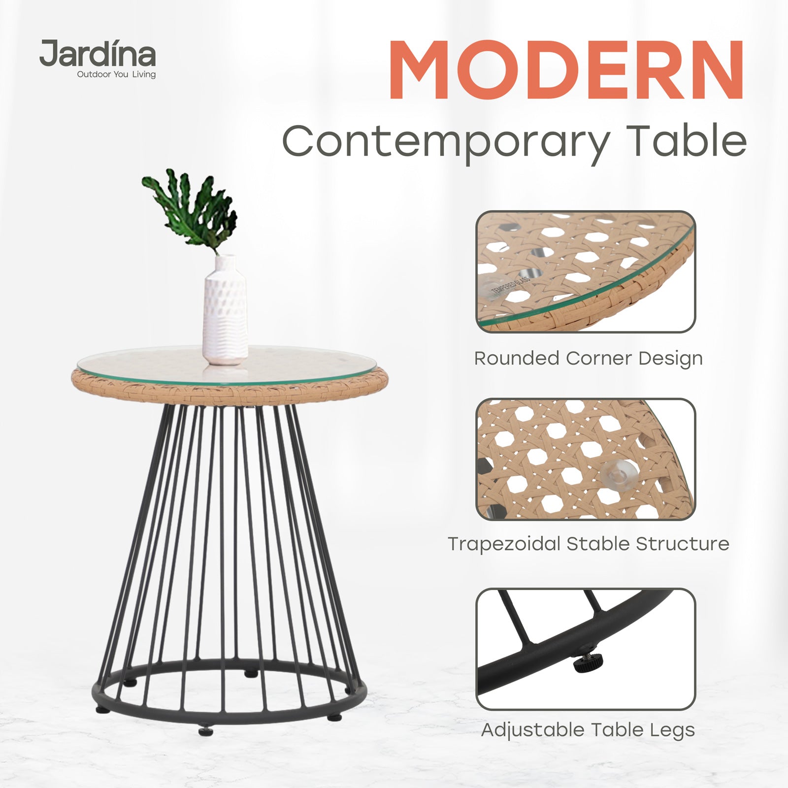 modern outdoor coffee table details, small round end table with glass top