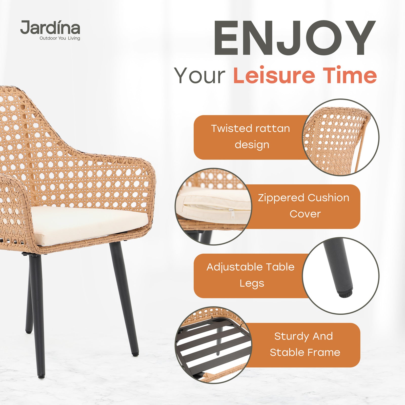 natural outdoor modern dining chair with cushion details