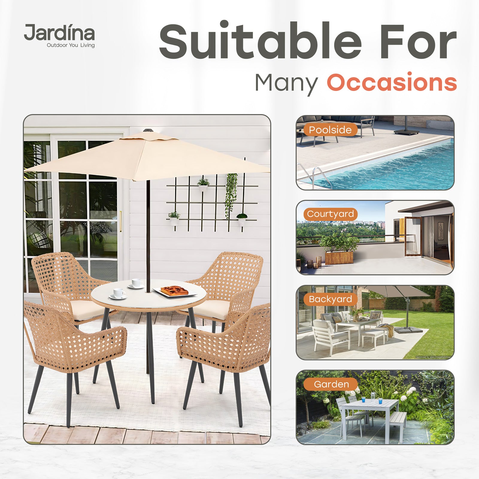 natural modern outdoor dining sets for 4 with umbrella hole for poolside,yrad,garden