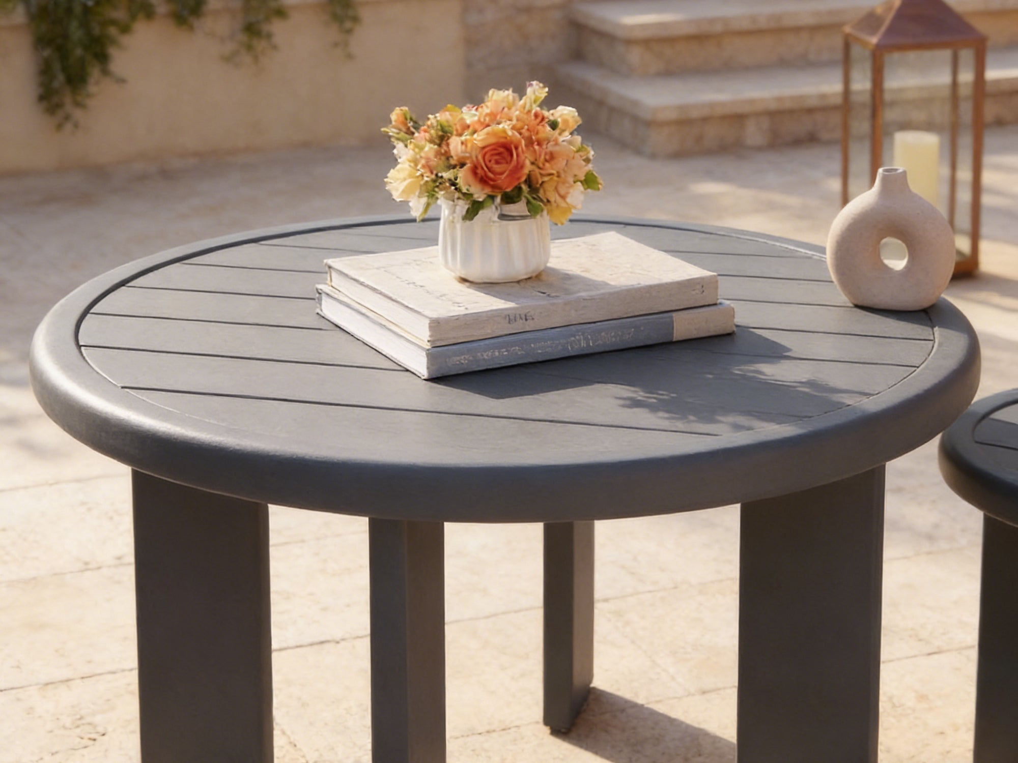 Round outdoor aluminum coffee table
