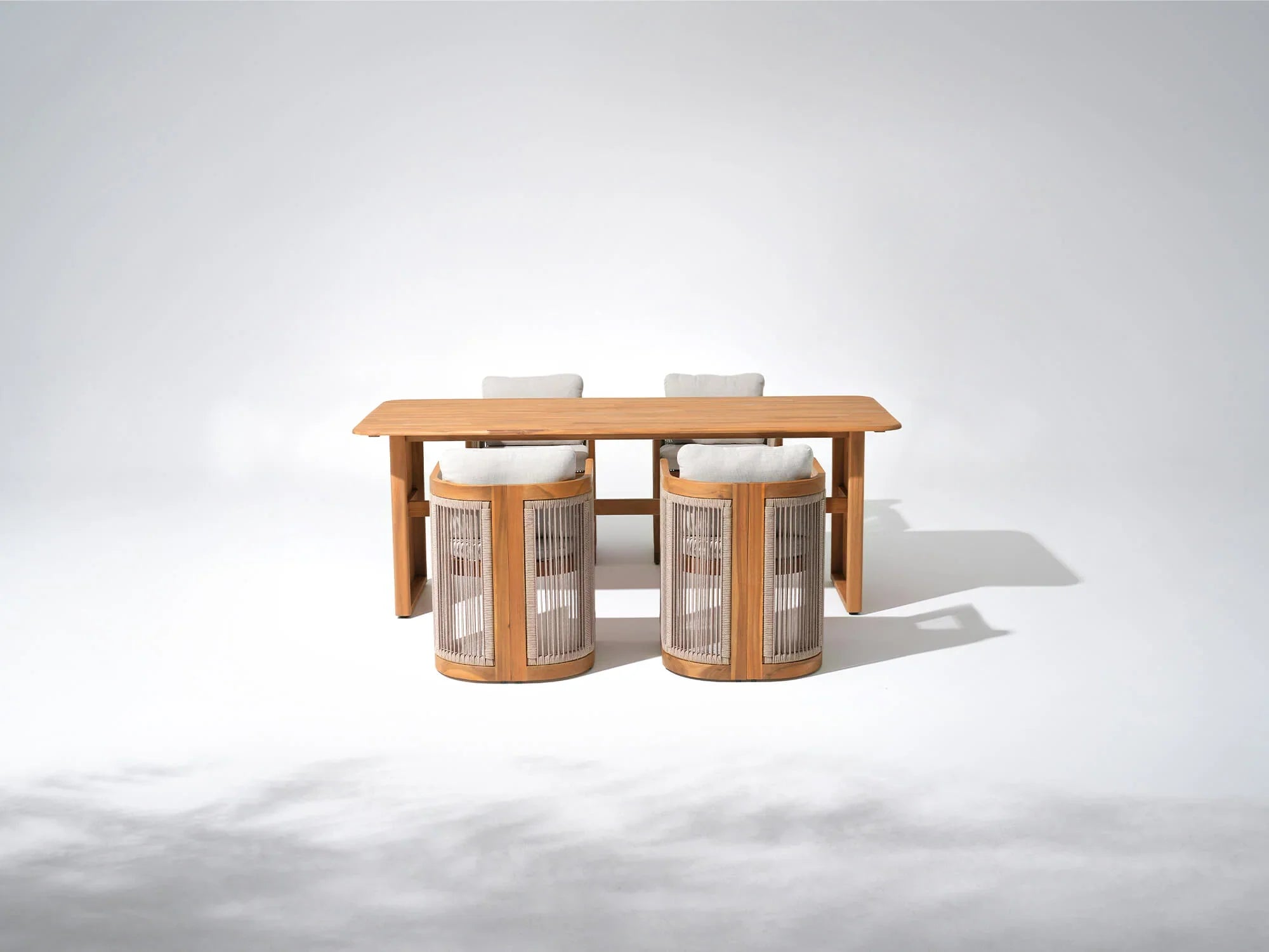 acacia Wooden outdoor dining set for 4 with rectangular table and rope design chairs- Jardina Modern Premium Patio Outdoor Furniture