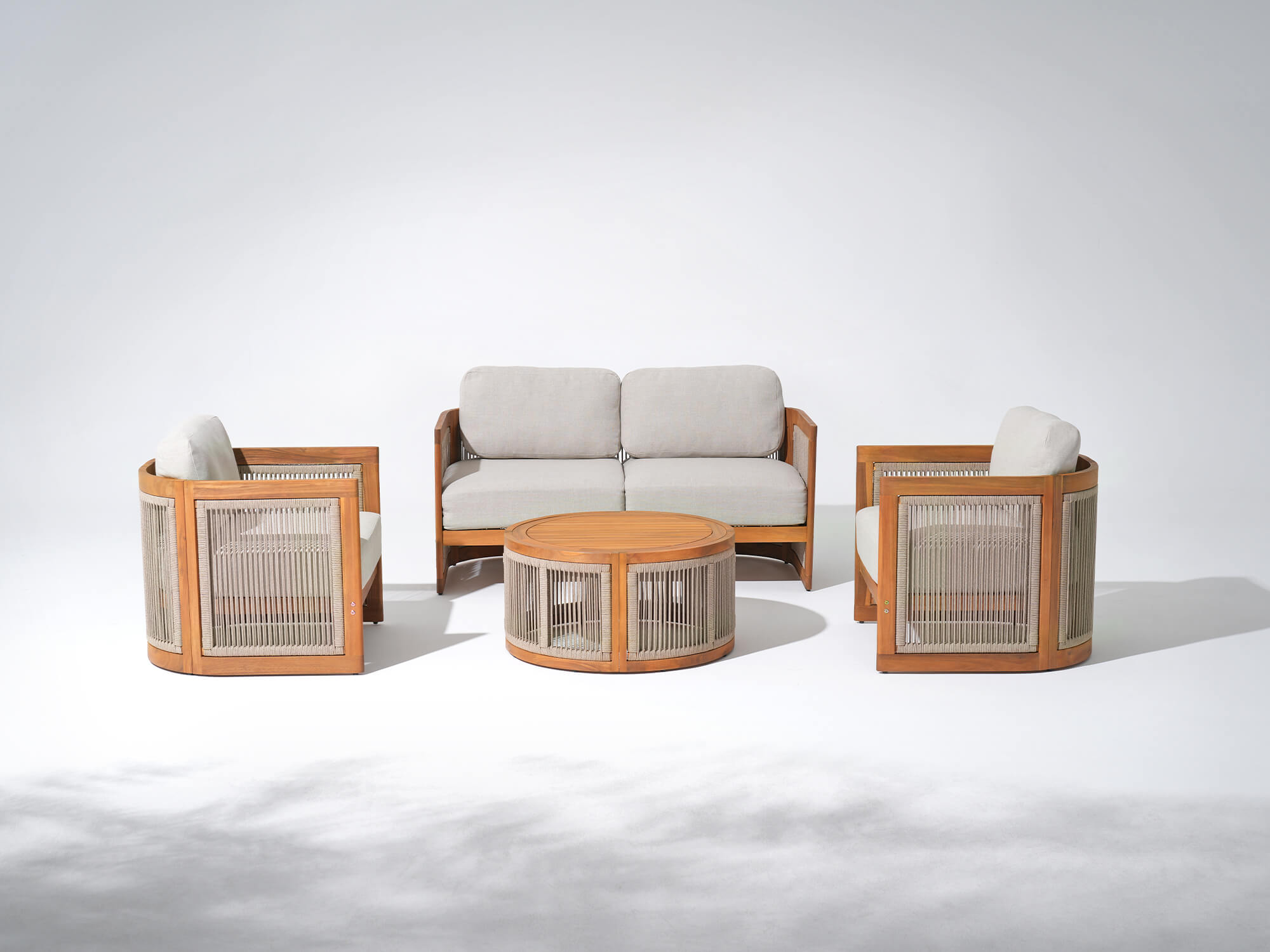 4 seats outdoor patio conversation furniture sets with acacia wooden frame and woven rope design- Jardina Modern Premium Patio Outdoor Furniture#Size_4-pc with Loveseat