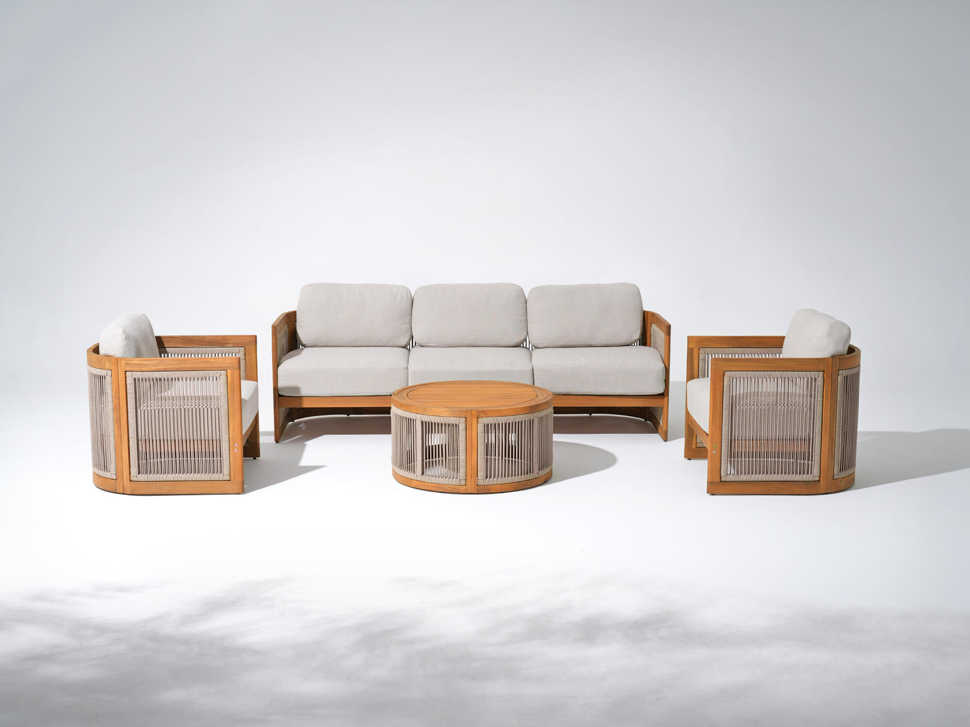 4pcs acacia wood and rope outdoor patio conversation furniture sets- Jardina Modern Premium Patio Outdoor Furniture#Size_4-pc with Sofa