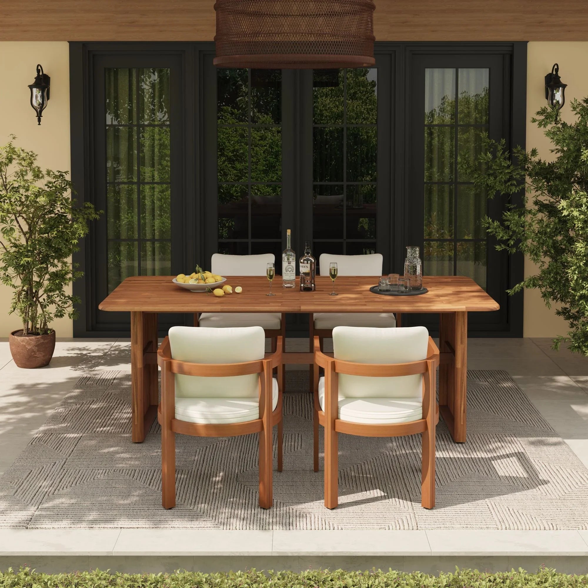 acacia Wooden rectangular outdoor dining set for 4 people with cushions - Jardina Modern Premium Patio Outdoor Furniture#Size_4 Chairs + 1 Table