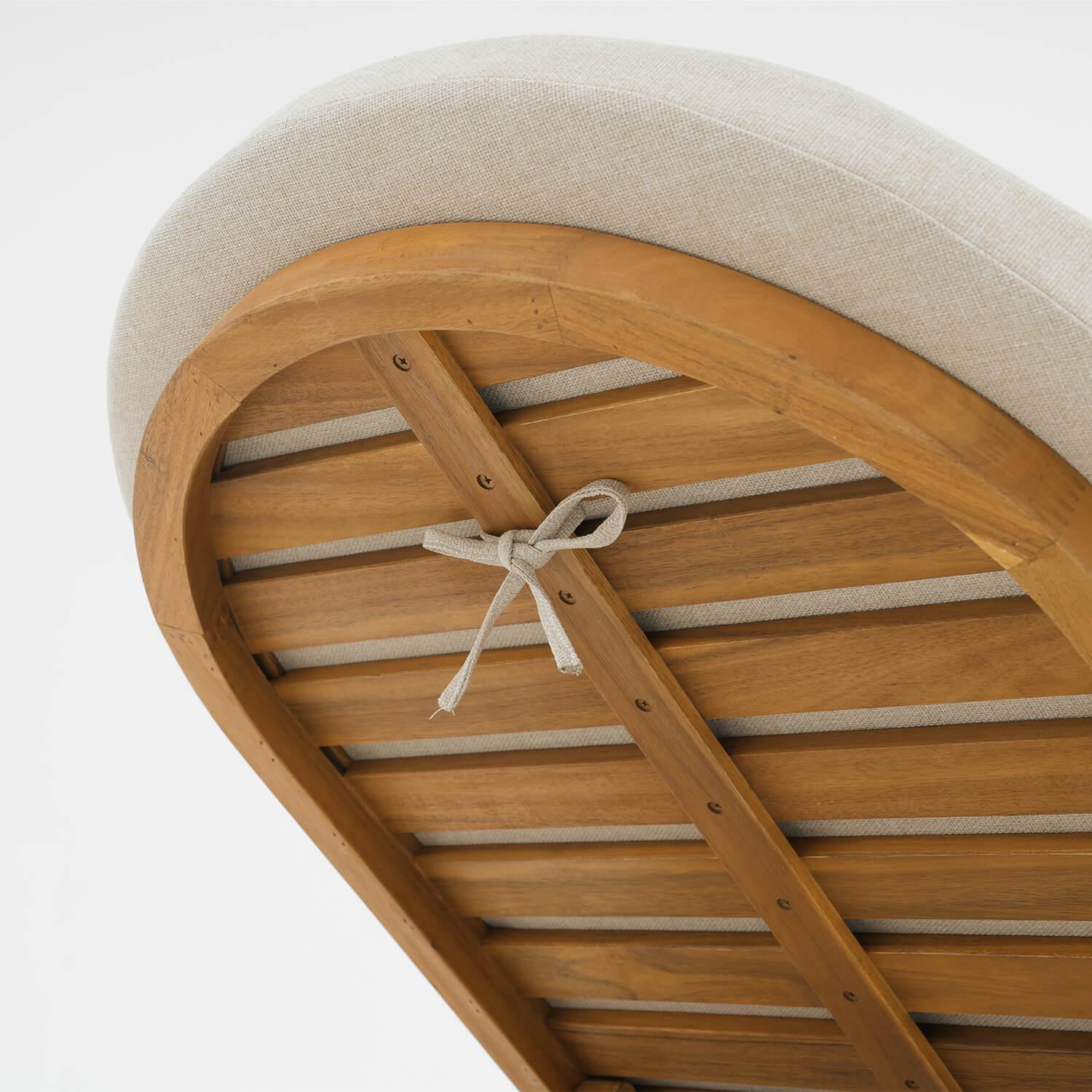 outdoor lounge chair, cushion straps tied to the acacia wooden frame - Jardina Modern Premium Outdoor Patio Furniture Sets