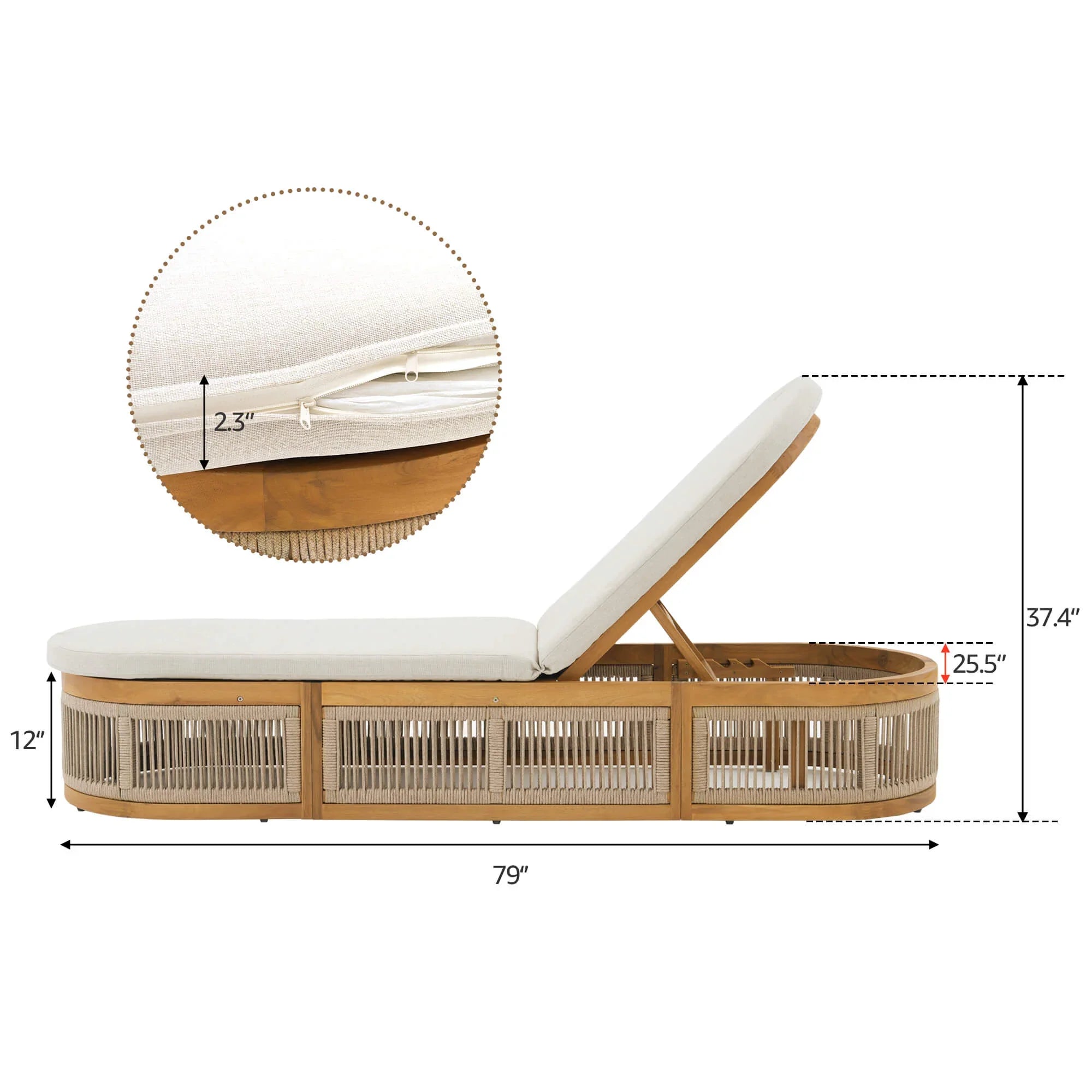 rope outdoor lounge chair with white cushion and dimensions - Jardina Modern Premium Outdoor Patio Furniture Sets