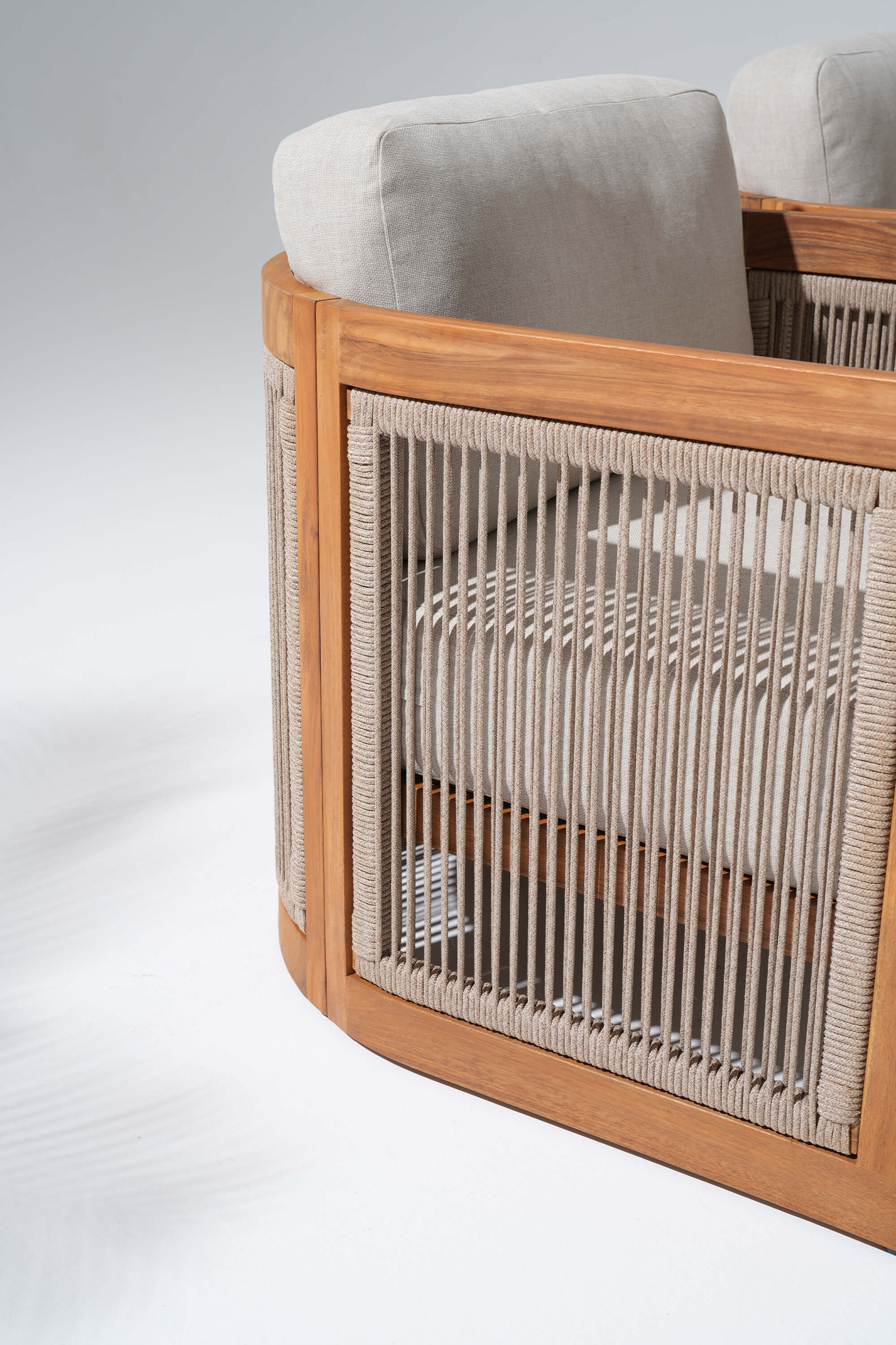 Wooden patio chair with rope backrest detail- Jardina Modern Premium Patio Outdoor Furniture