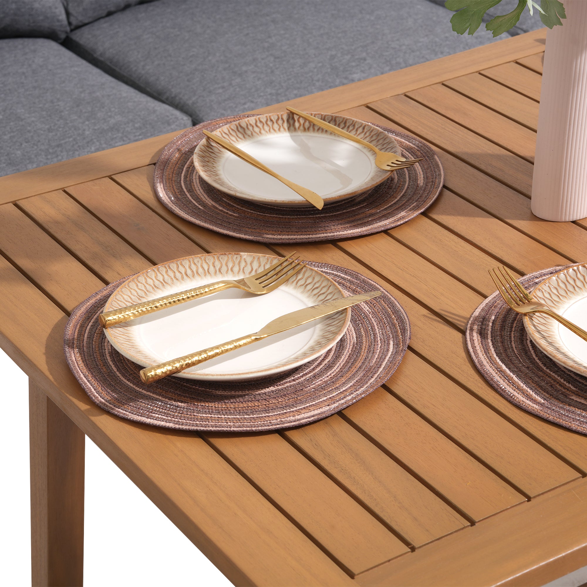 Noto wood rectangular dining table detail- Jardina Modern Premium Patio Outdoor Furniture