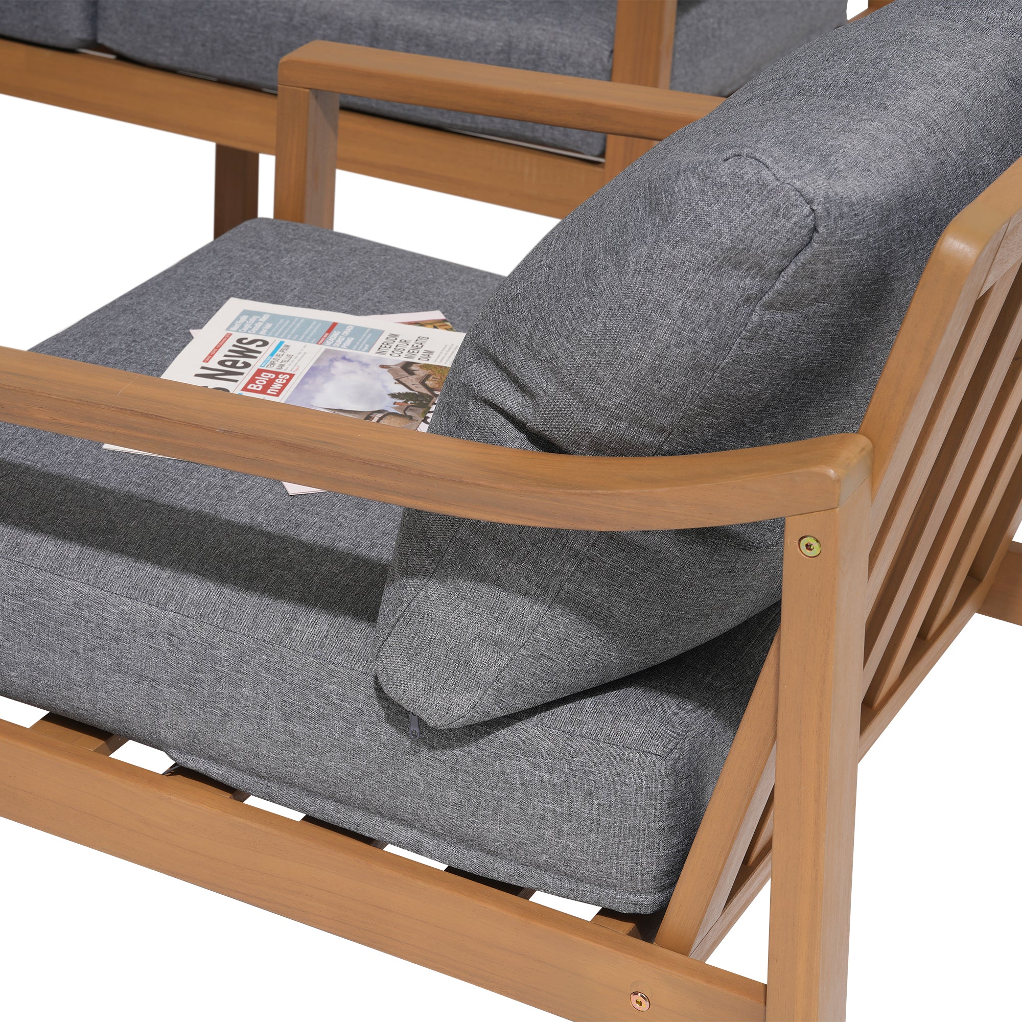 Noto Wooden lounge chair armrest detail- Jardina Modern Premium Patio Outdoor Furniture#Color_Grey