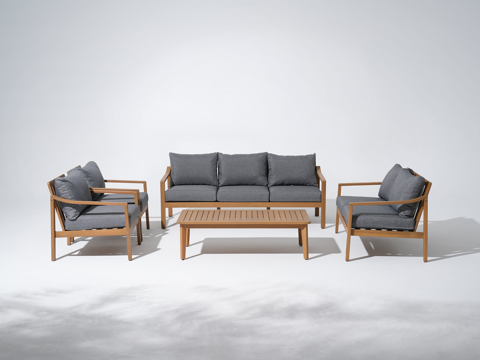 Noto Gray Outdoor conversation furniture set with sofa, chairs, and coffee table- Jardina Modern Premium Patio Outdoor Furniture