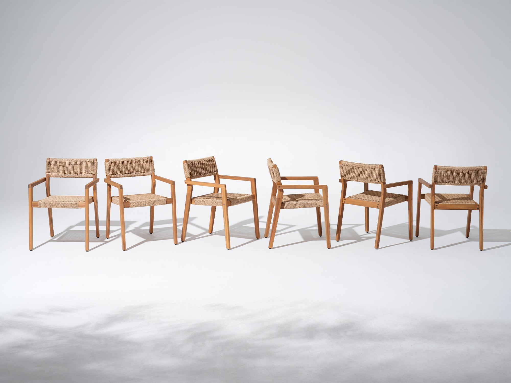 Solid Wood Woven Armchair, Set of 6