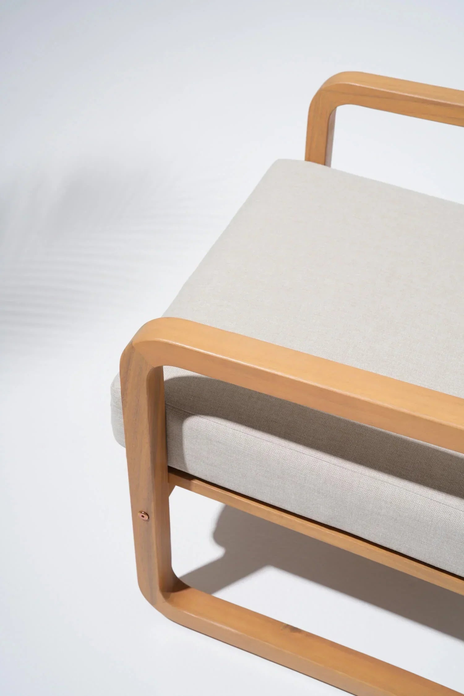 outdoor lounge chair with acacia wooden frame and beige cushion details - Jardina Modern Premium Outdoor Patio Furniture