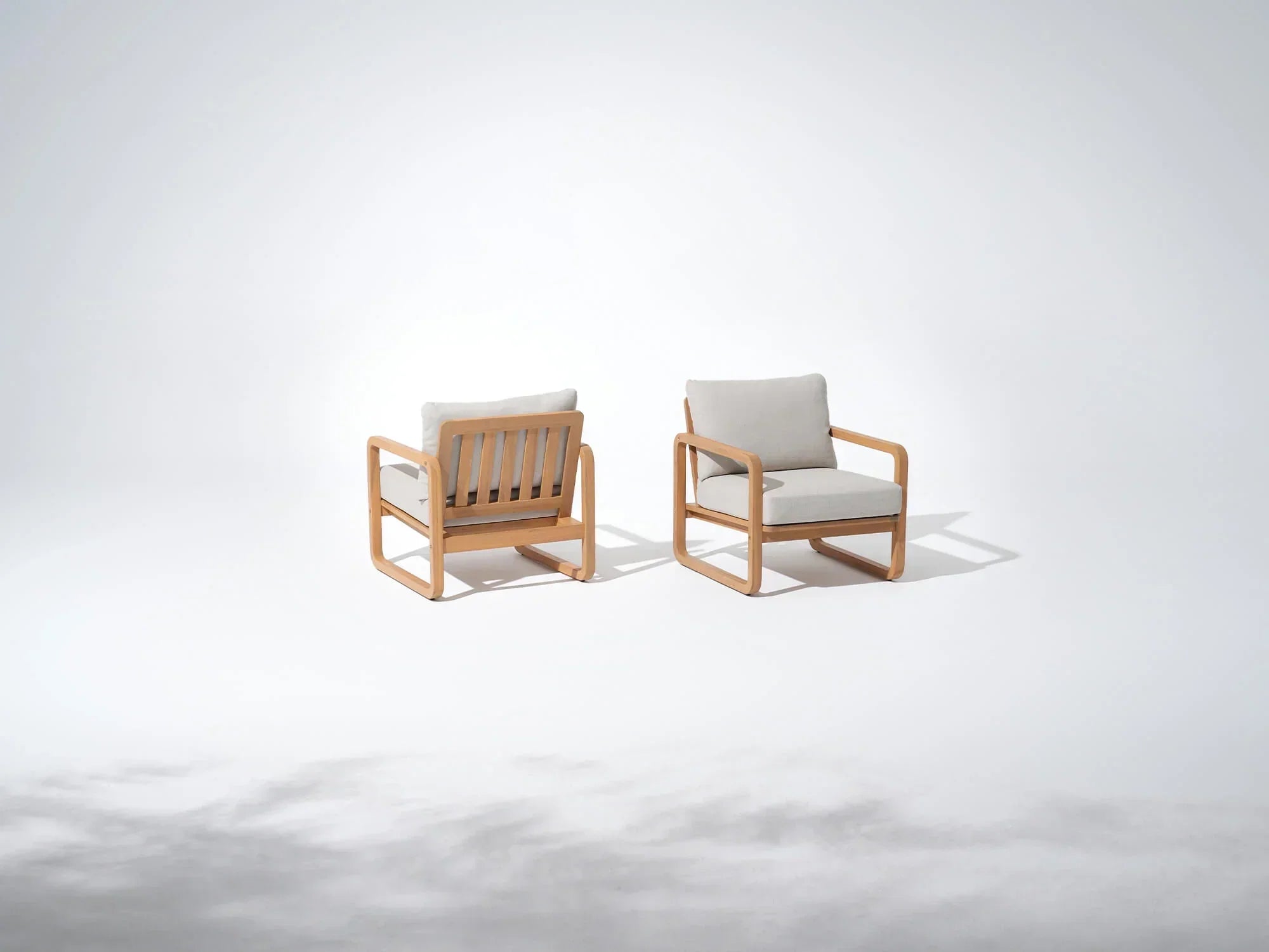Two acacia wooden outdoor lounge chairs with comf thick cushions - Jardina Modern Premium Outdoor Patio Furniture