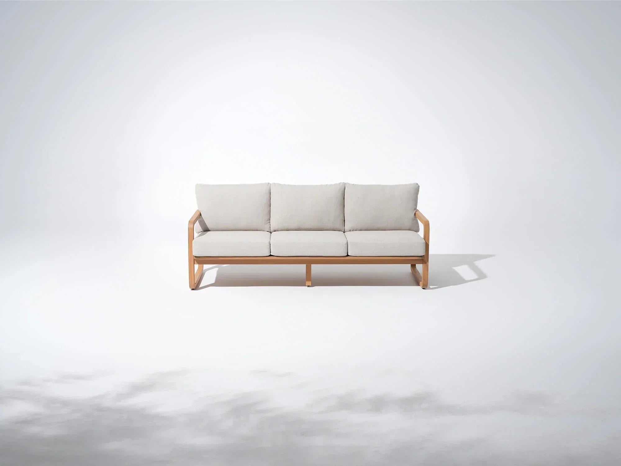 acacia wooden outdoor 3-seat couch with beige cushions - Jardina Modern Premium Outdoor Patio Furniture