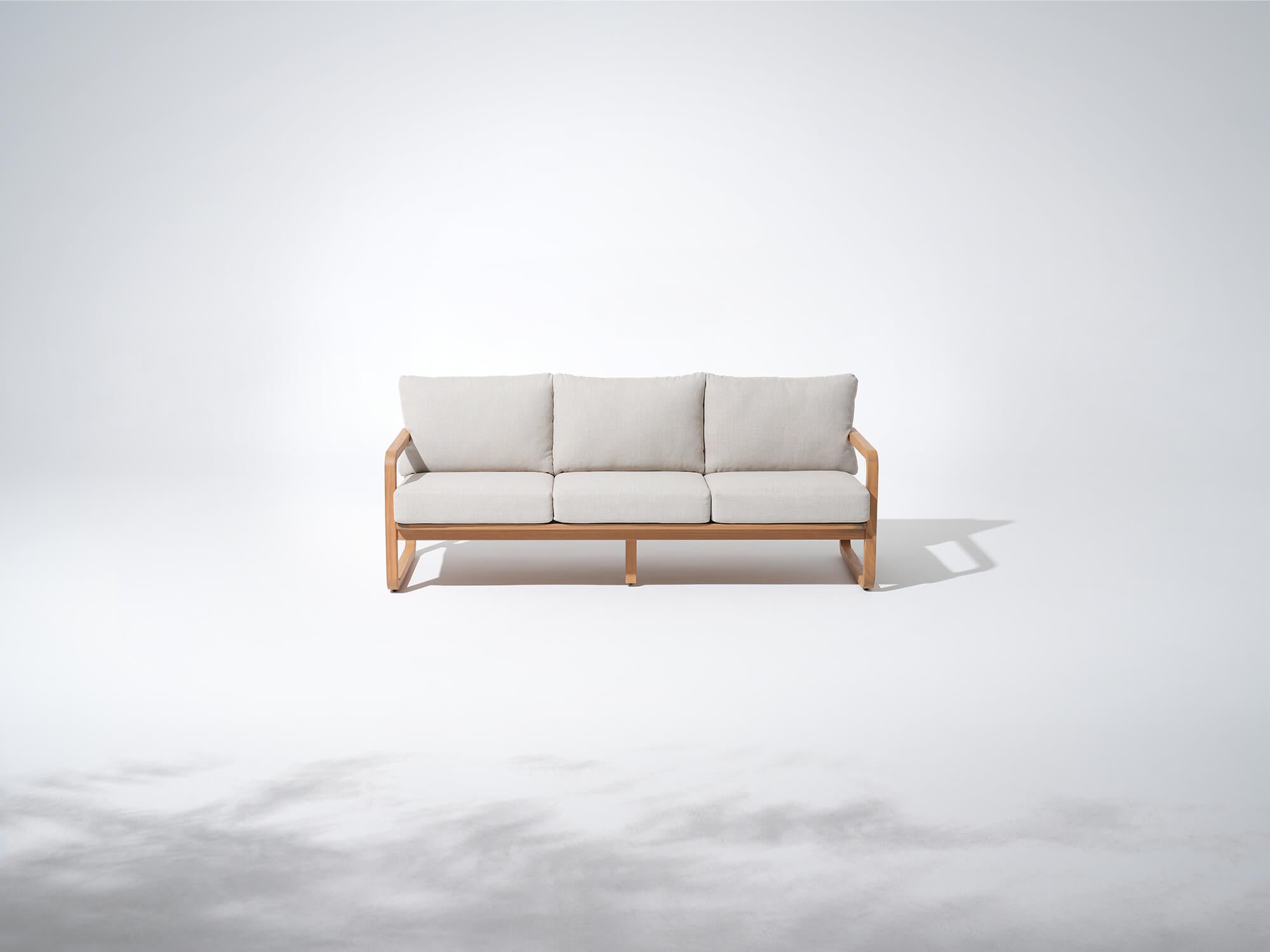 acacia wooden outdoor 3-seat couch with beige cushions - Jardina Modern Premium Outdoor Patio Furniture