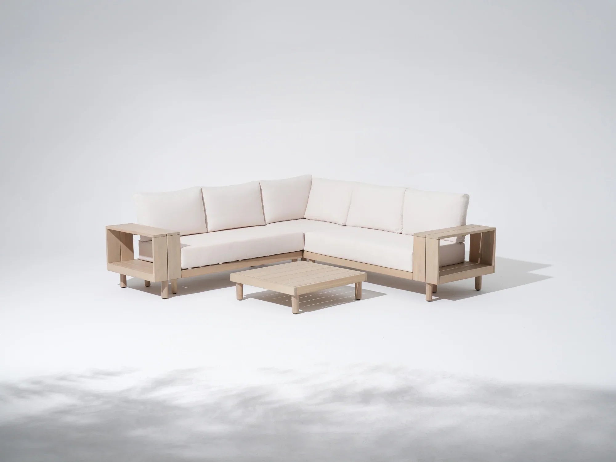 Sova L-shaped outdoor sectional sofa set with acacia wooden frame#Color_White