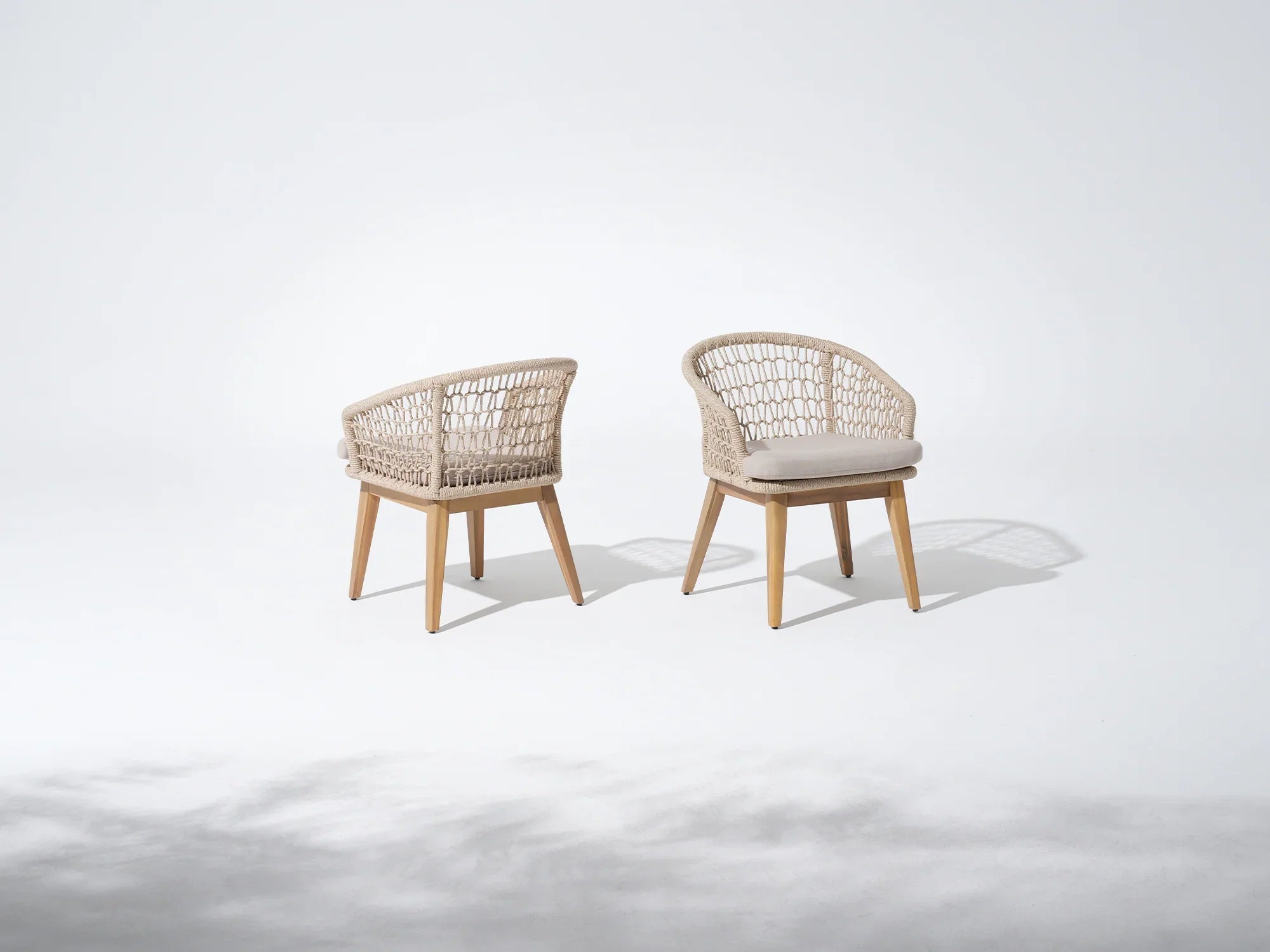 Two rope dining chairs with acacia wooden frames - Jardina Premium Modern Outdoor Dining Furniture