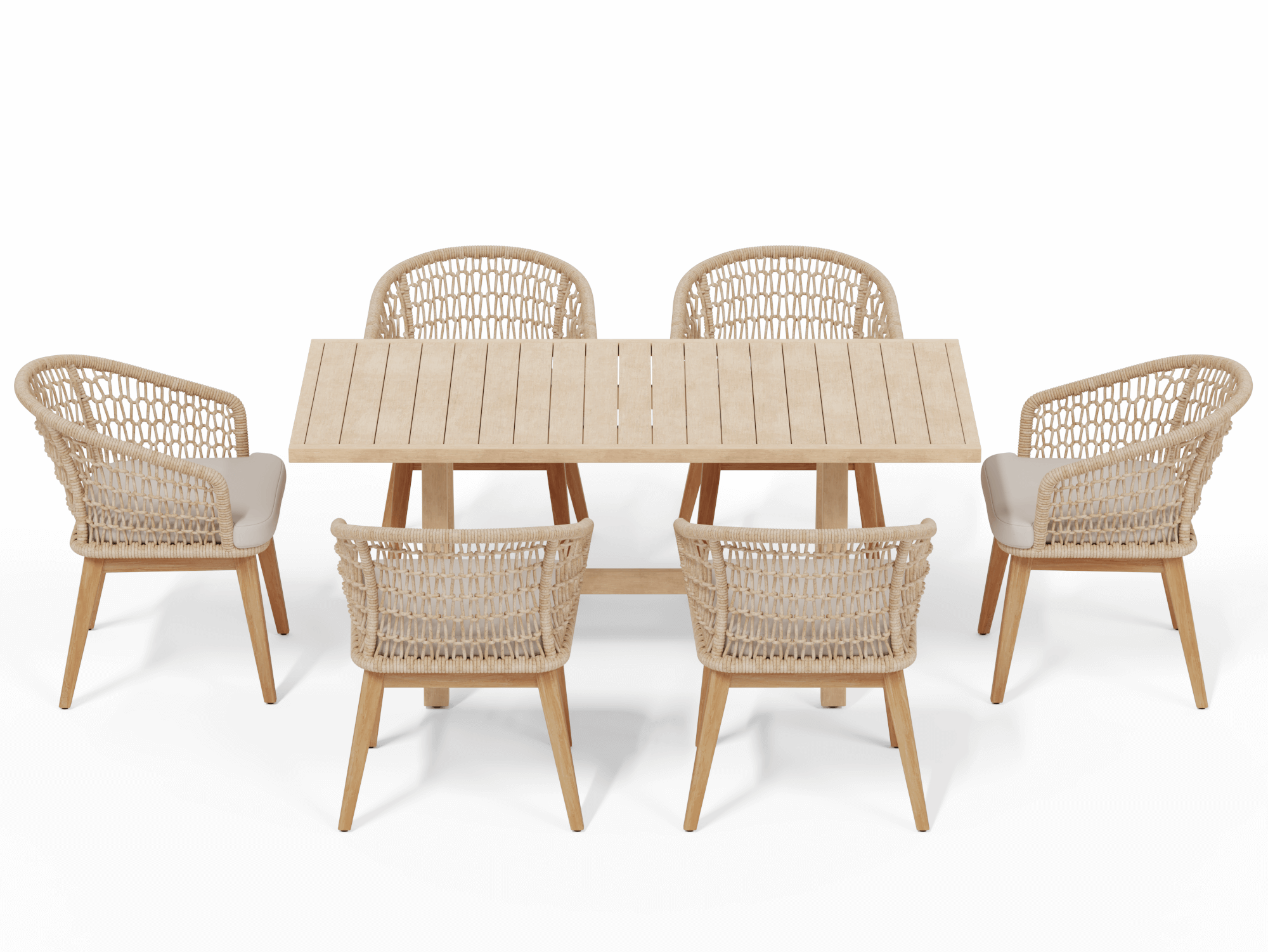 Noto Wooden Outdoor Dining Set with Checkerboard Woven Chairs for 6 People, 67''
