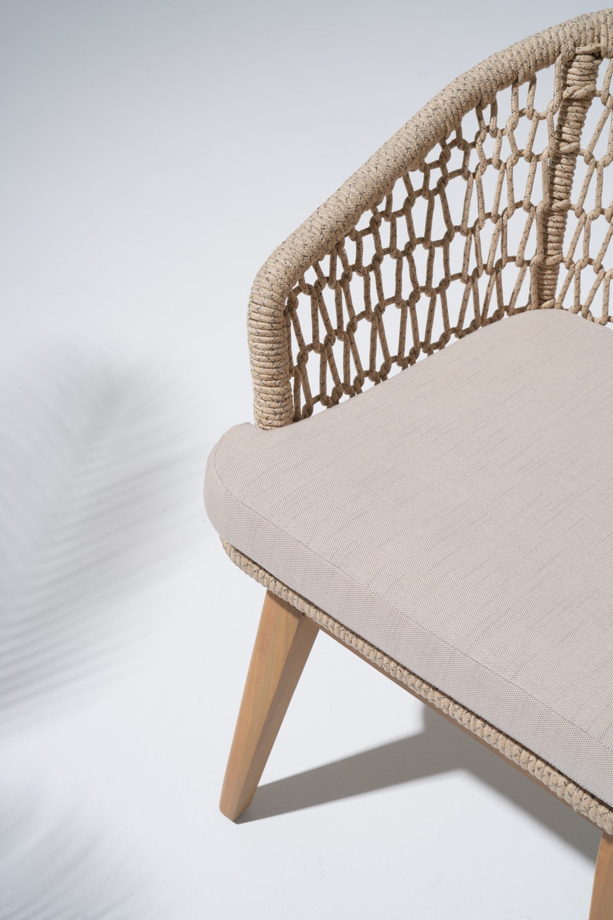 acacia wooden outdoor dining chairs with beige cushion detail- Jardina Modern Premium Patio Outdoor Furniture#Color_Beige
