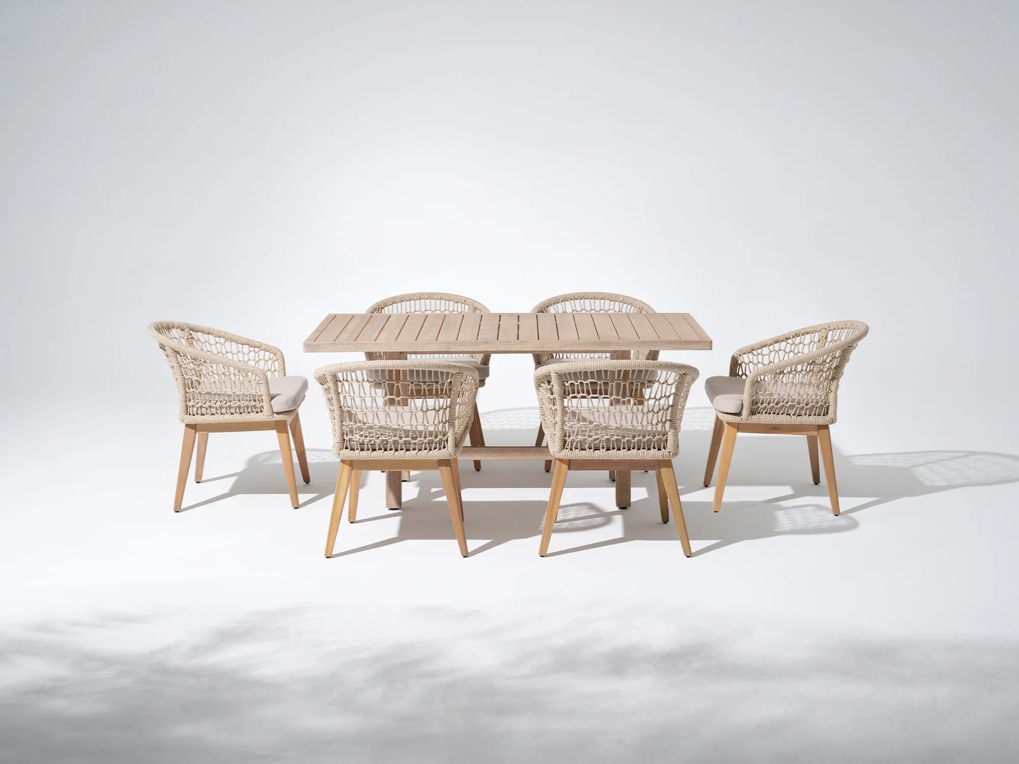 Rope chairs and table set for 6 with acacia wooden frame- Jardina Modern Premium Patio Outdoor Furniture