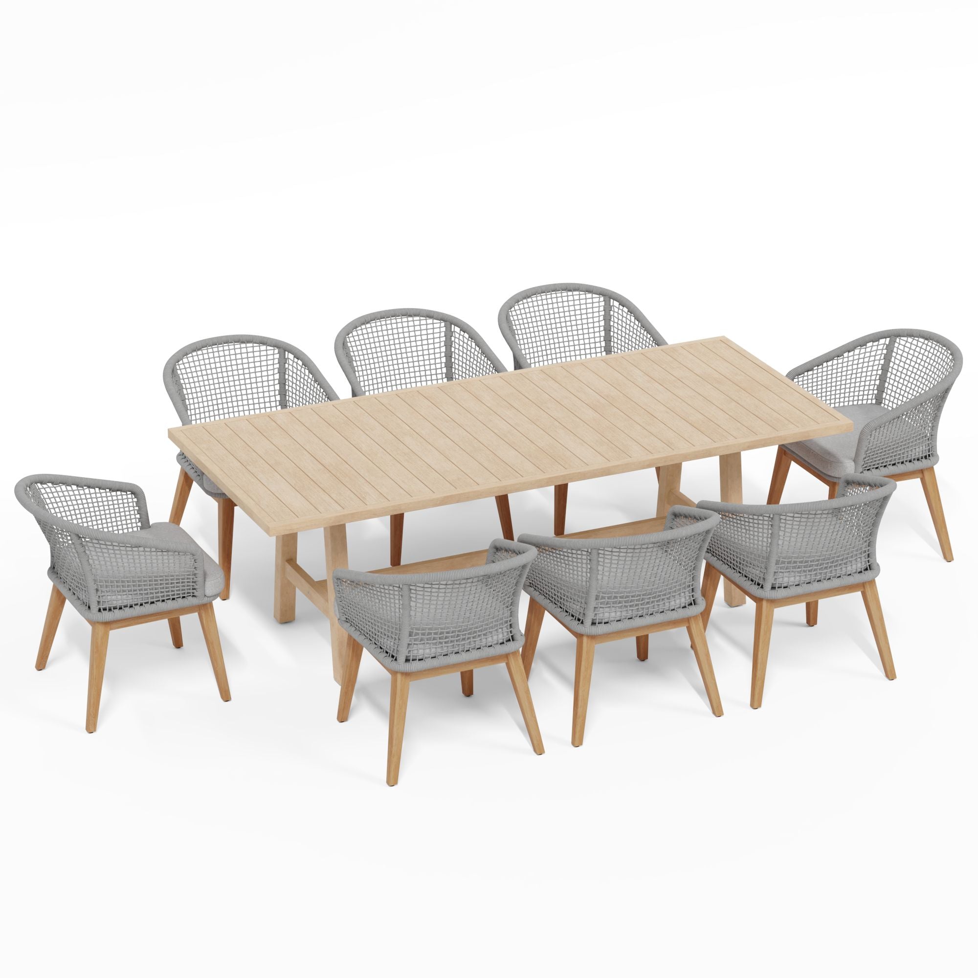 wooden outdoor dining table and gray chairs for 8 with rope design- Jardina Modern Premium Patio Outdoor Furniture#Color_Grey