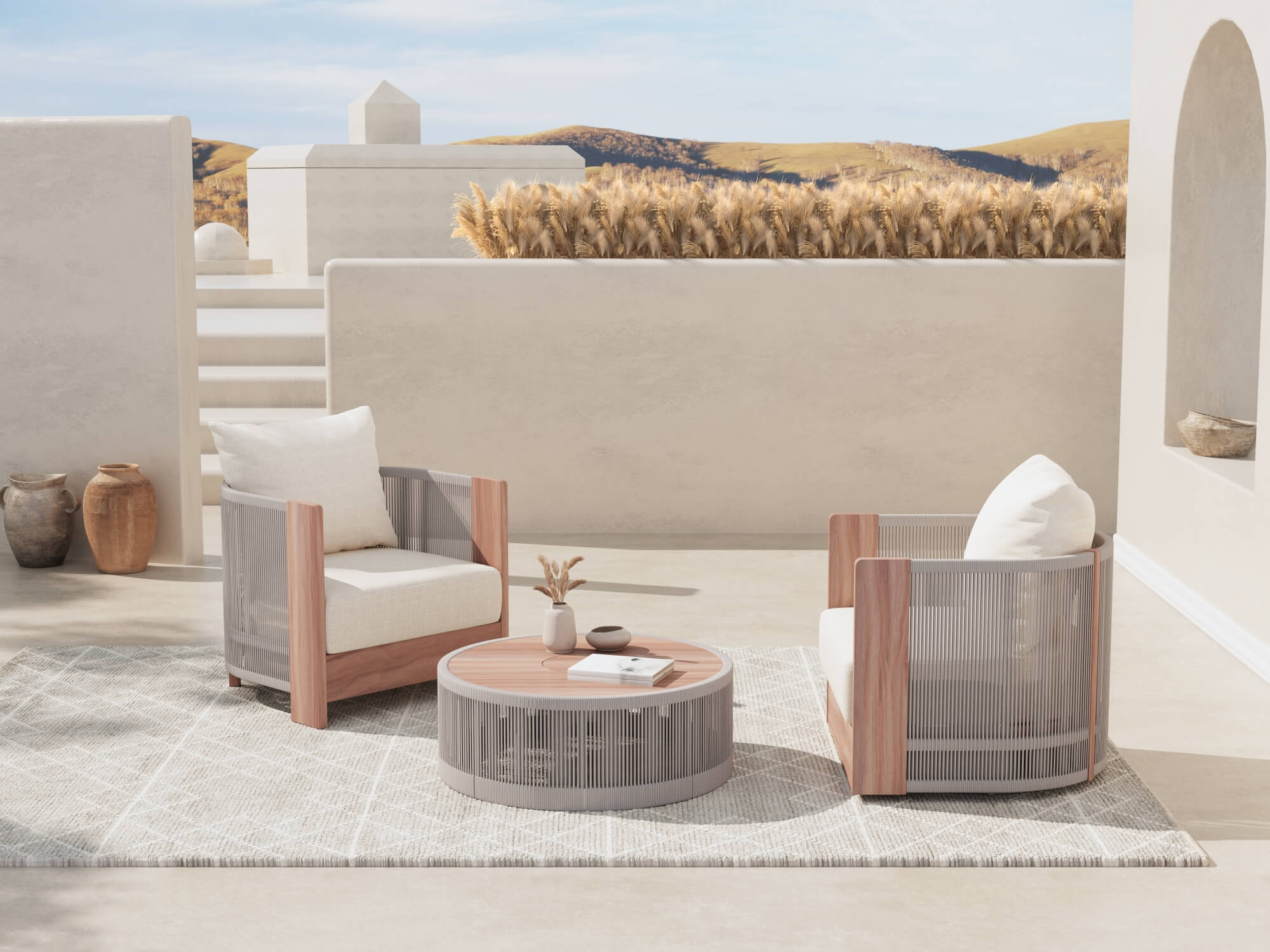 Irati 3-pc Rope Outdoor sofa Set with coffee Table, Built-in Storage Space #Style_3-pc Seating Set