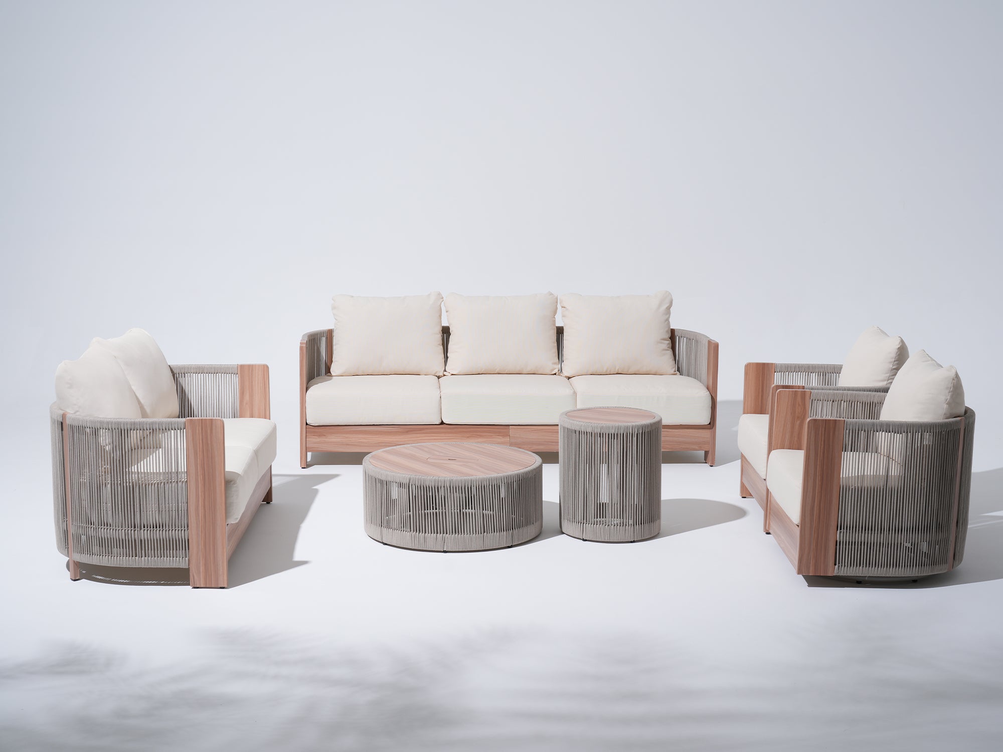 Irati Rope Outdoor Converstaion Seating Set with 2 Tables, Built-in Storage Space - Jardina Premium Modern Outdoor Patio Furniture Set#Style_6-pc Seating Set