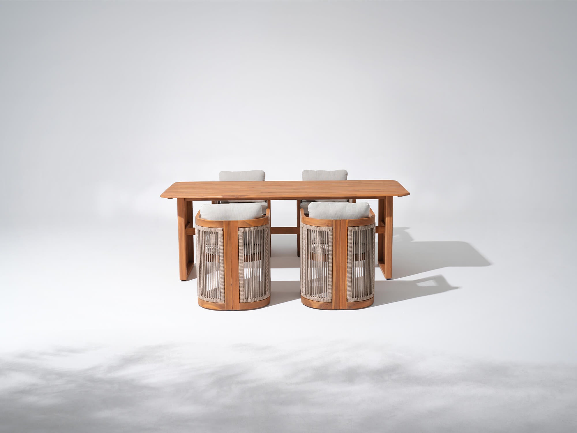 Wooden rectangular dining table and chairs for 4 people with rope design- Jardina Modern Premium Patio Outdoor Furniture