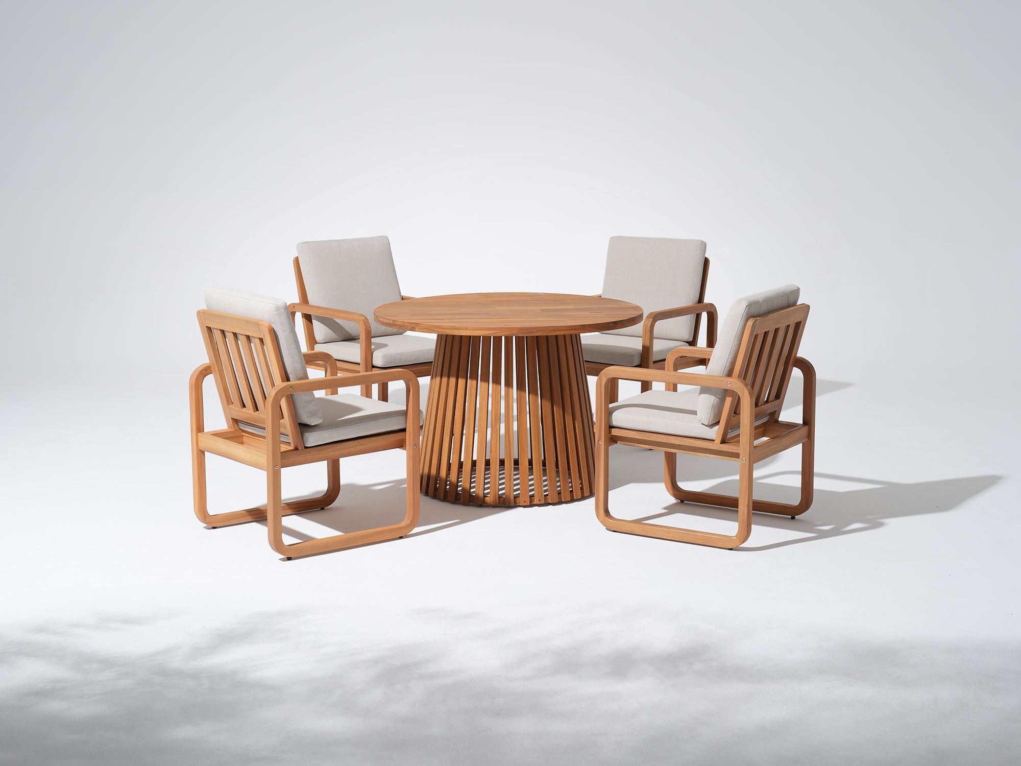 Wooden Dining Set with Round Table for 4 People, Olefin Linen Cushions