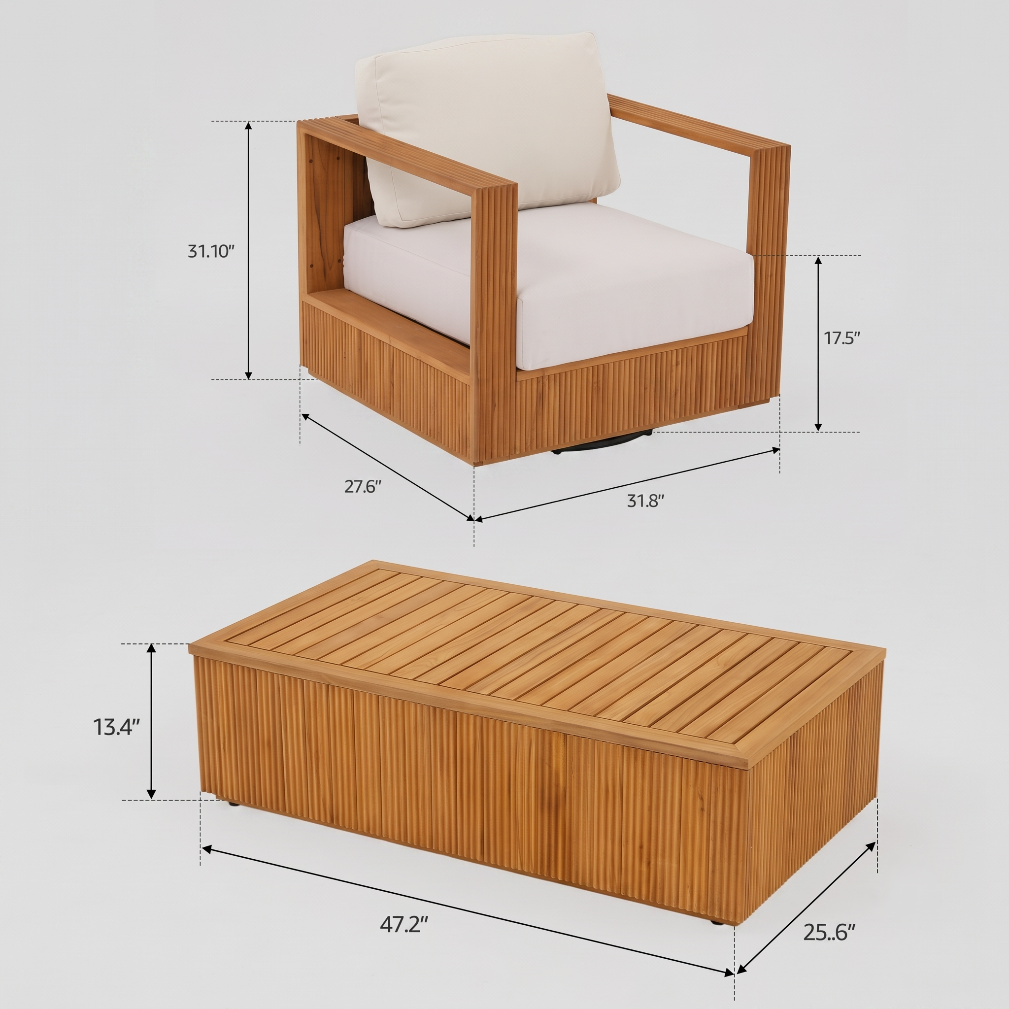 Luber 7-Seater Teak Sofa Set, Solid Slatted Frame, FSC Teak & Olefin Cushion
