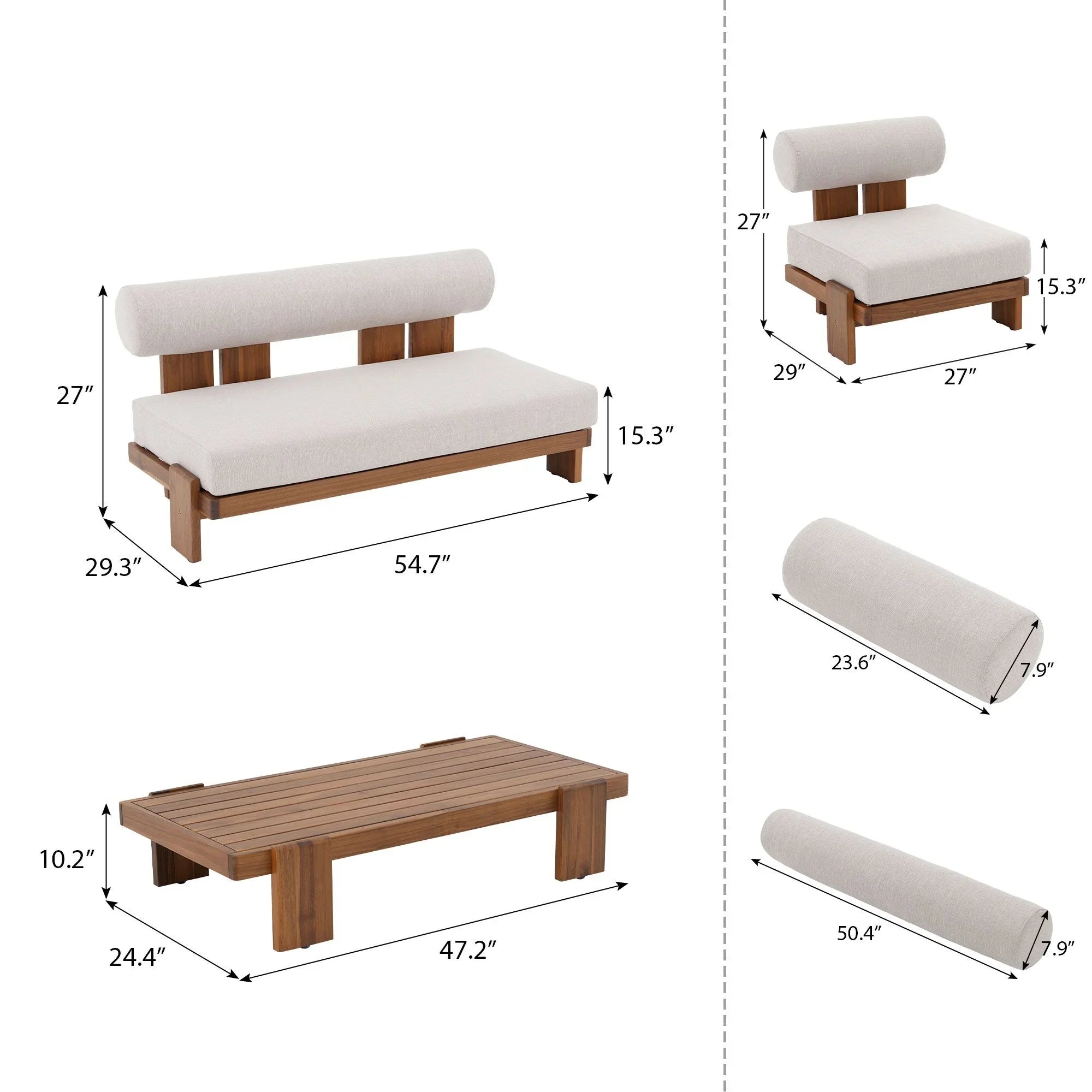 Dimensions of Drift acacia wooden outdoor furniture - Jardina Modern Premium Outdoor Patio Furniture