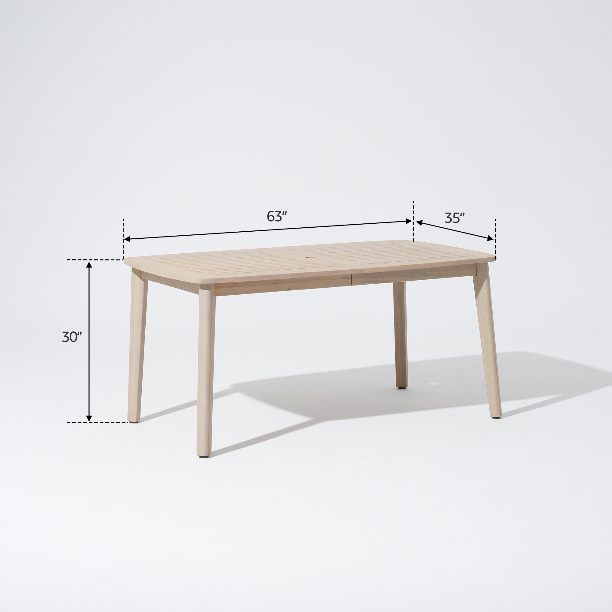 Thalea+ Outdoor White Wood Dining Set with Rope Design Chairs & Umbrella Hole for 4-6 People, 63" Tapered Legs