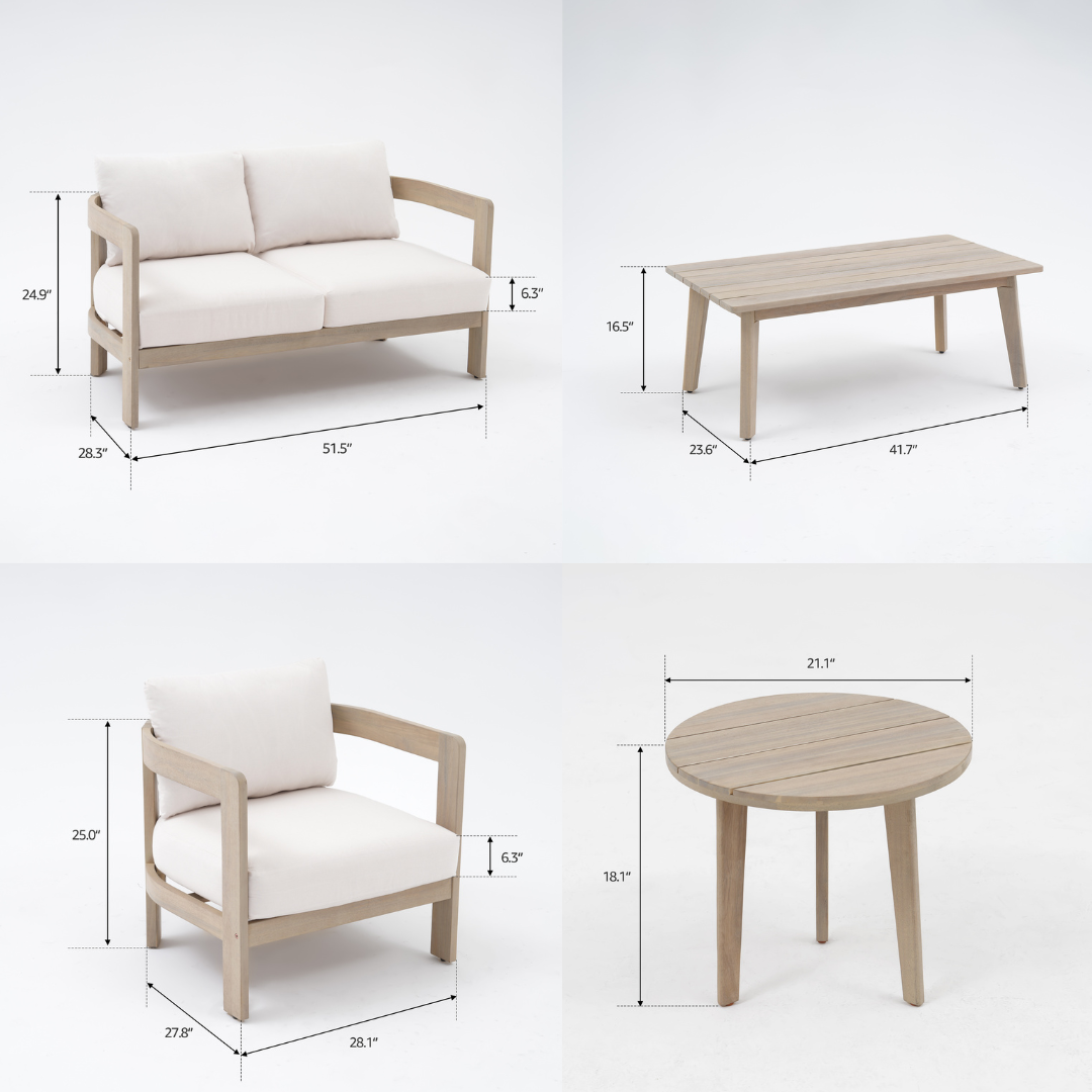 Outdoor furniture set with dimensions